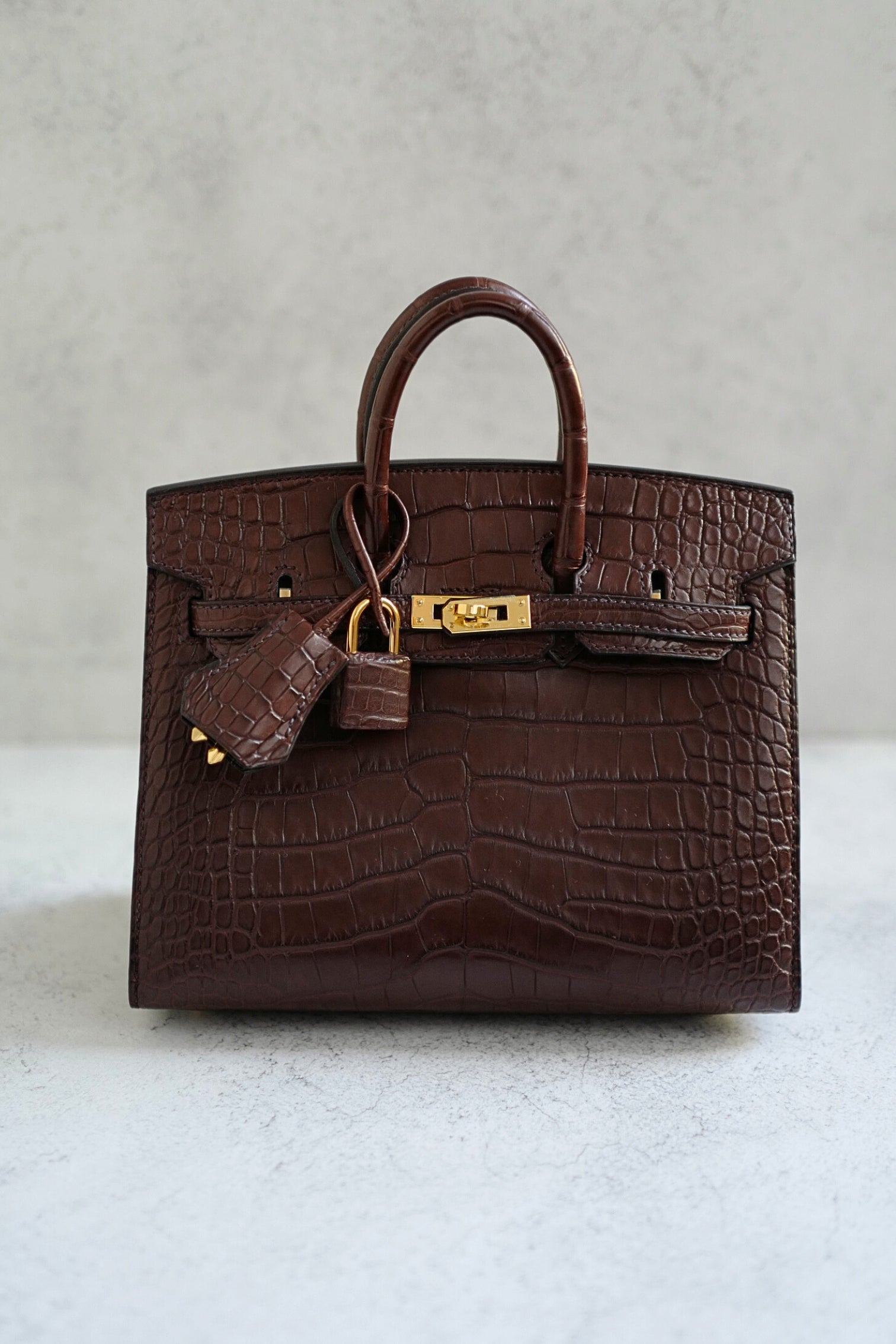 HERMÈS Birkin Sellier 20 Havane Matte Alligator with Gold Hardware