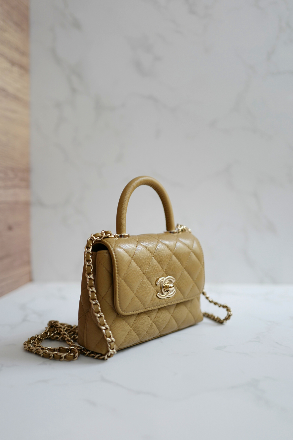 BNIB Chanel 25B Nano Coco Handle Bag – Dark Beige Caviar Leather Champagne Gold Hw