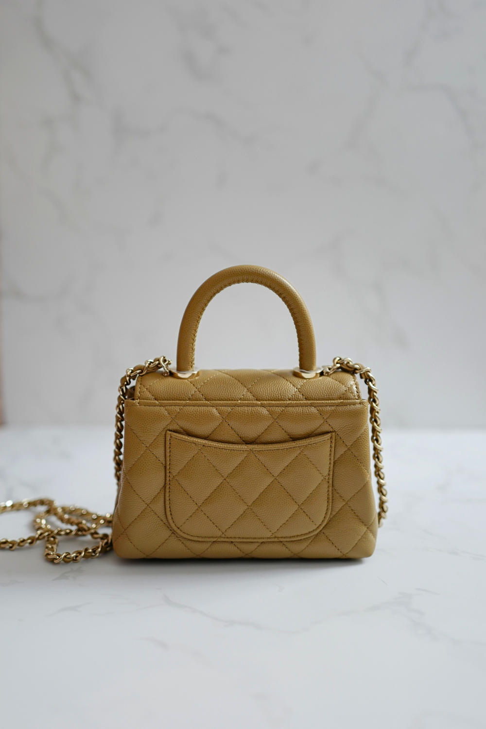 BNIB Chanel 25B Nano Coco Handle Bag – Dark Beige Caviar Leather Champagne Gold Hw