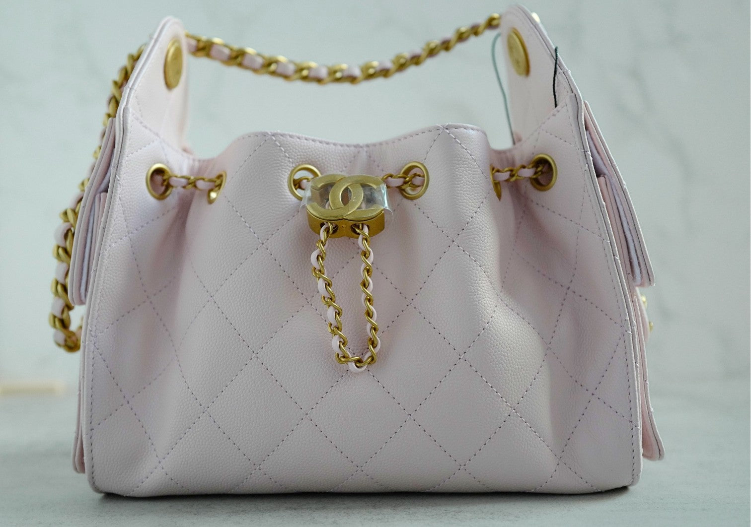 BNIB Chanel 26C Mini Hobo Bag Pink Grained Calfskin with Gold Hardware