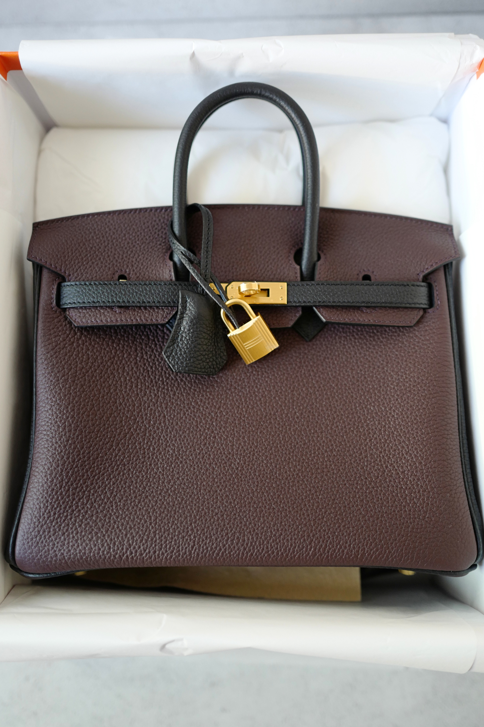 Hermès Birkin 25 HSS Rouge Sellier/Noir Black Togo Leather Gold HW Stamp K