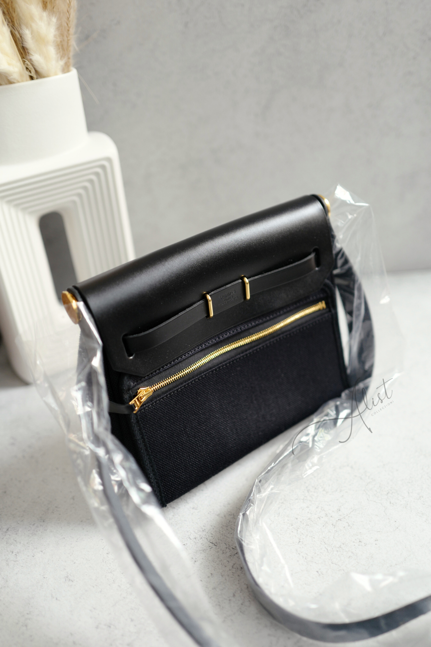 BNIB Hermes Mini Herbag Noir Black / Black With Gold Hardware W New