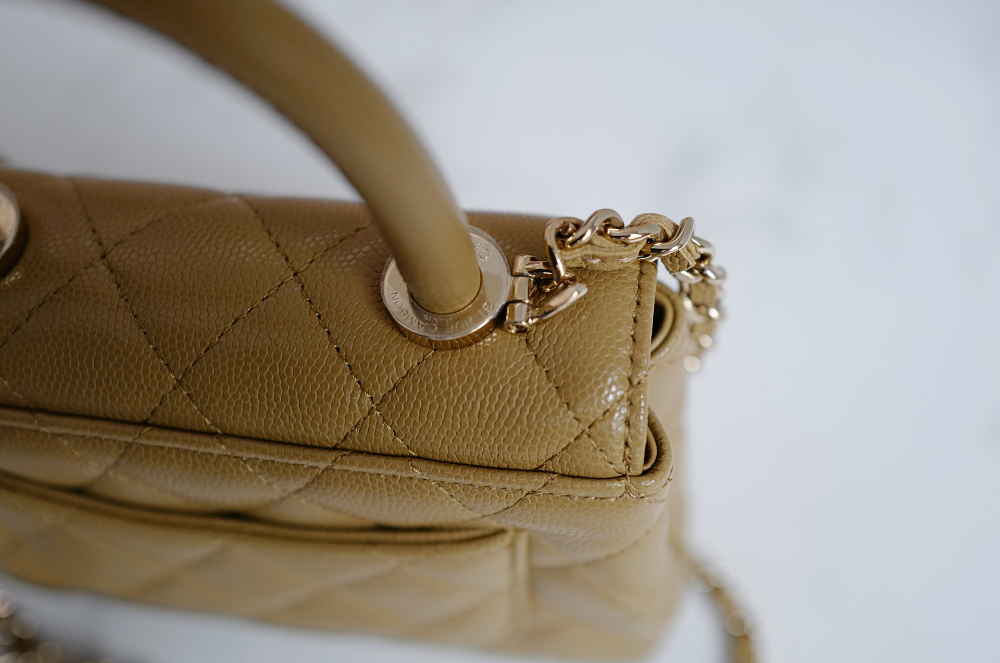 BNIB Chanel 25B Nano Coco Handle Bag – Dark Beige Caviar Leather Champagne Gold Hw