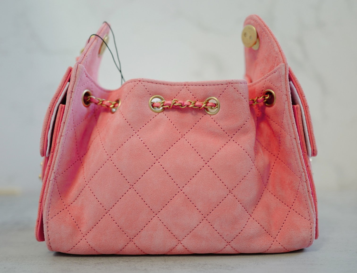 NEW Chanel 26C Mini Hobo Shoulder Bag in Pink Suede with Gold Hardware