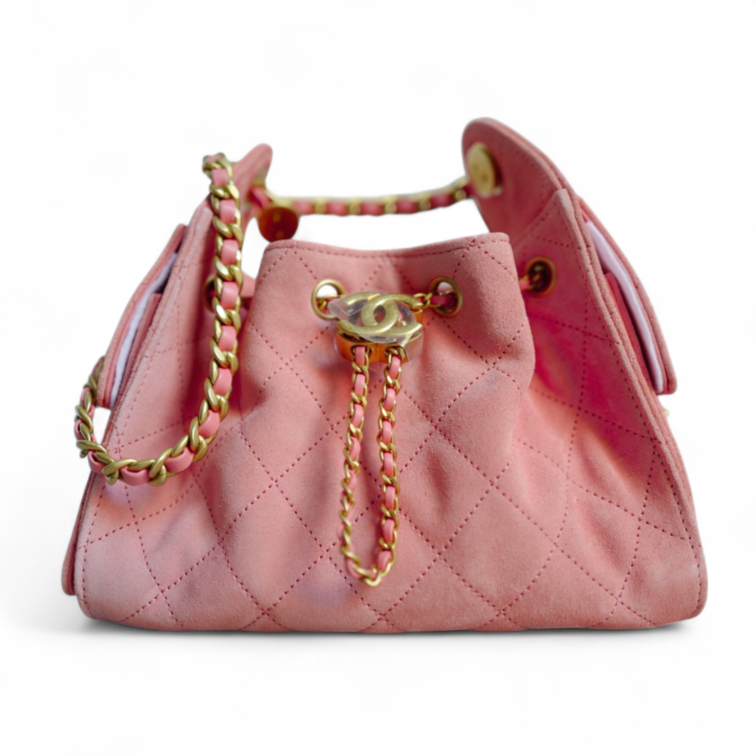 NEW Chanel 26C Mini Hobo Shoulder Bag in Pink Suede with Gold Hardware