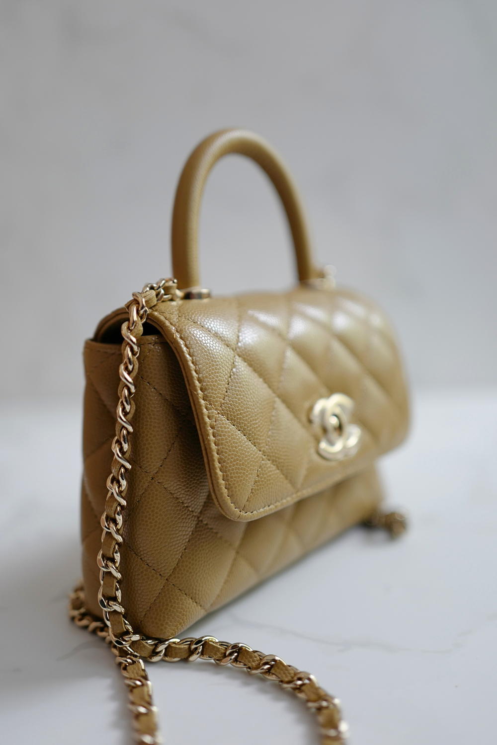 BNIB Chanel 25B Nano Coco Handle Bag – Dark Beige Caviar Leather Champagne Gold Hw