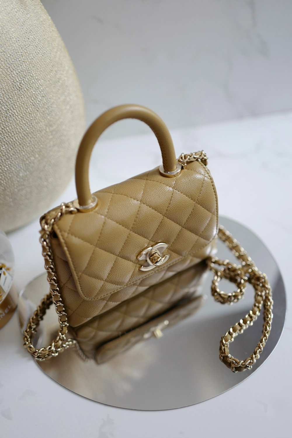BNIB Chanel 25B Nano Coco Handle Bag – Dark Beige Caviar Leather Champagne Gold Hw