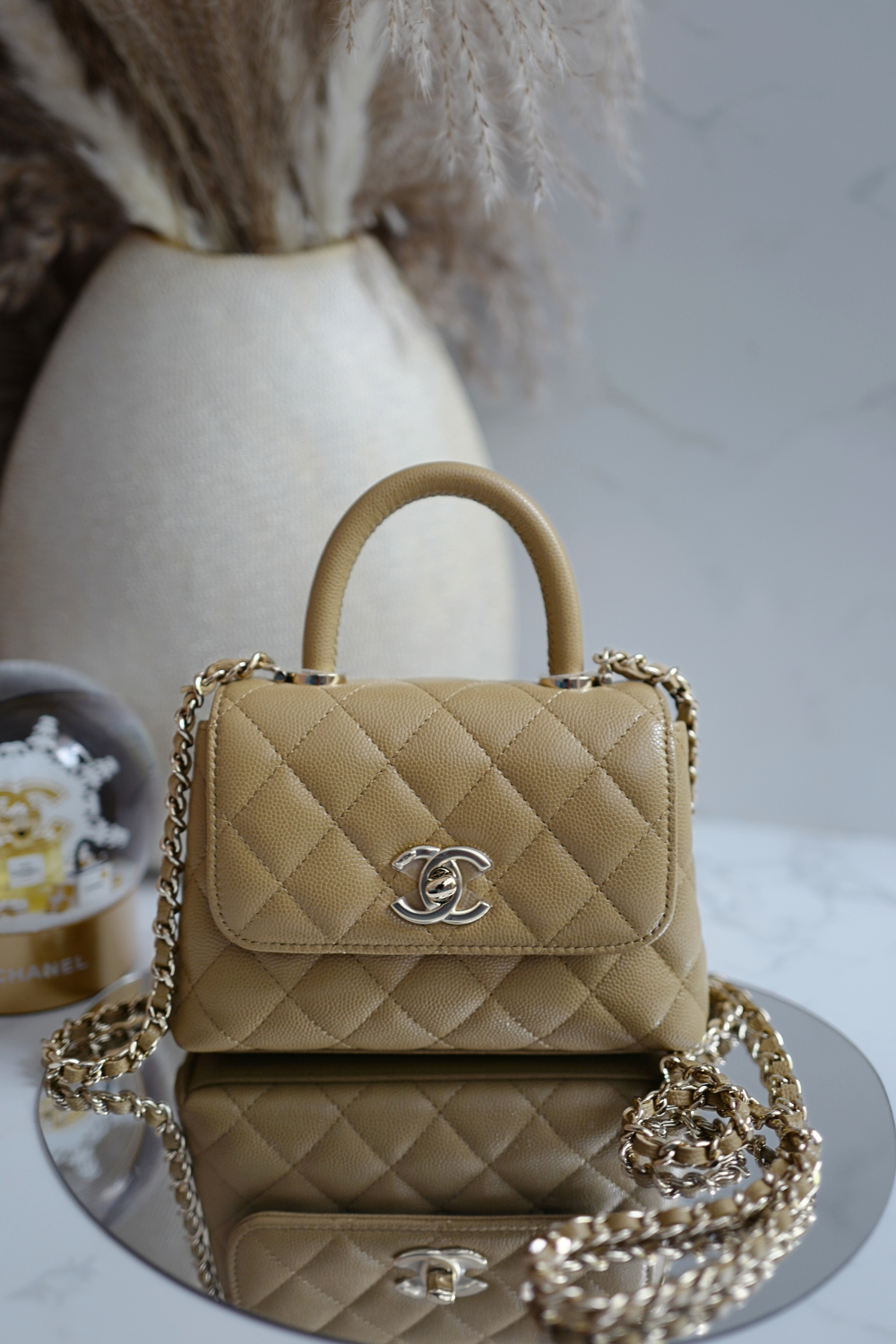 BNIB Chanel 25B Nano Coco Handle Bag – Dark Beige Caviar Leather Champagne Gold Hw