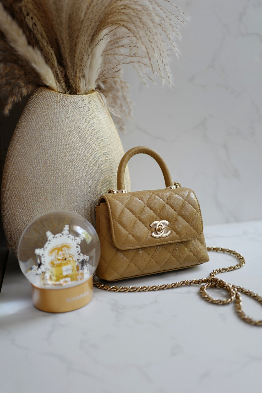 BNIB Chanel 25B Nano Coco Handle Bag – Dark Beige Caviar Leather Champagne Gold Hw