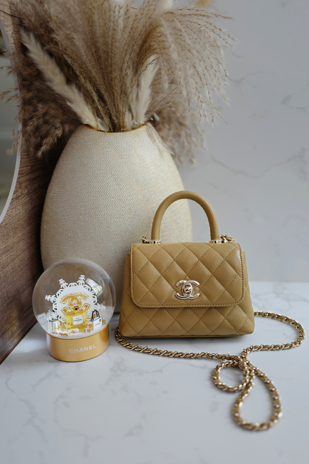 BNIB Chanel 25B Nano Coco Handle Bag – Dark Beige Caviar Leather Champagne Gold Hw