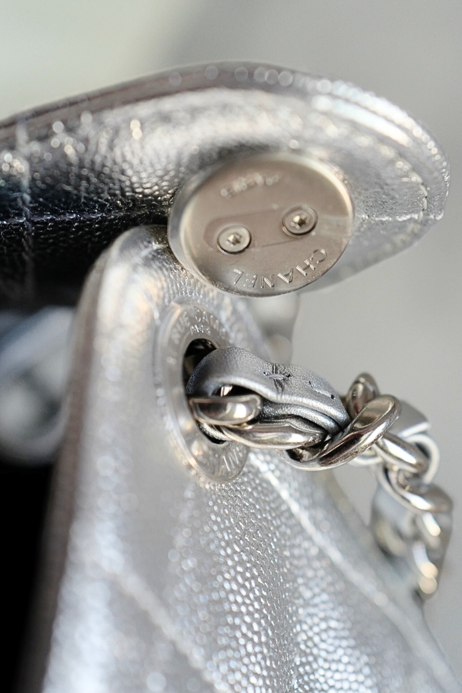 BNIB Chanel 26C Small Hobo Metallic Silver Grained Calfskin Shoulder Bag