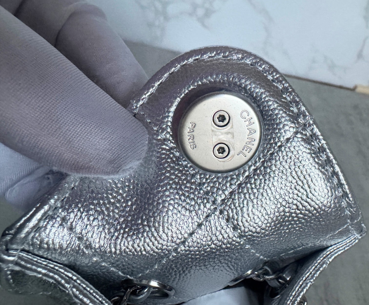 BNIB Chanel 26C Mini Hobo Metallic Silver Grained Calfskin Shoulder Bag