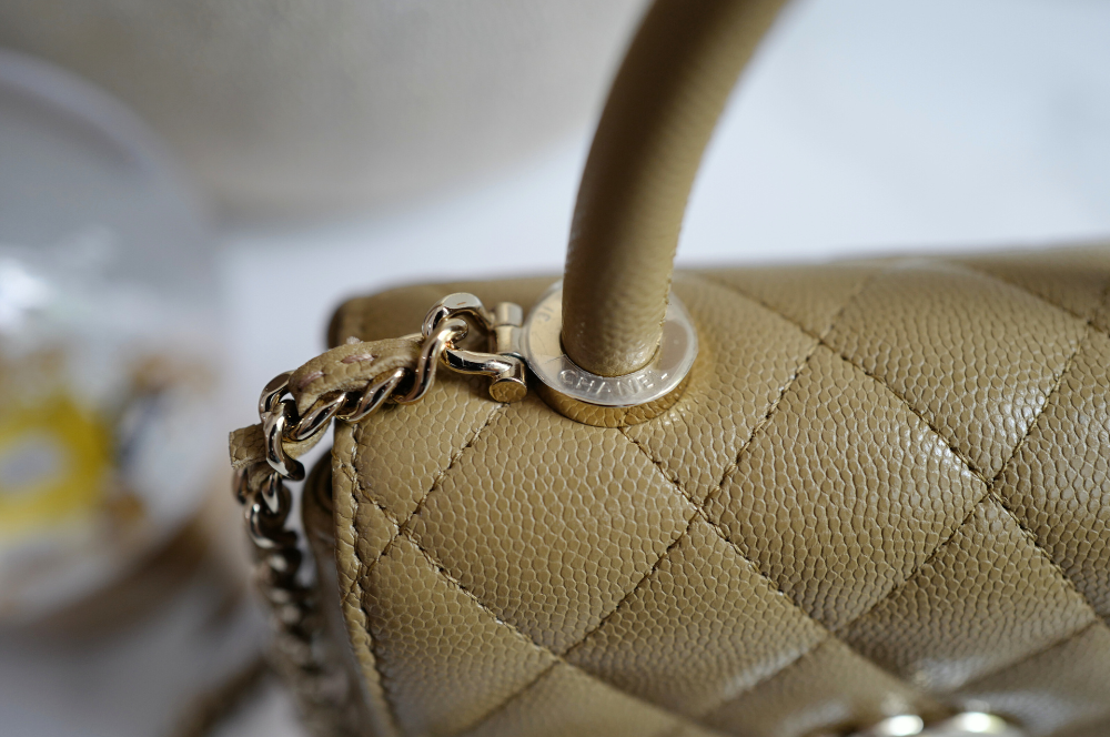 BNIB Chanel 25B Nano Coco Handle Bag – Dark Beige Caviar Leather Champagne Gold Hw