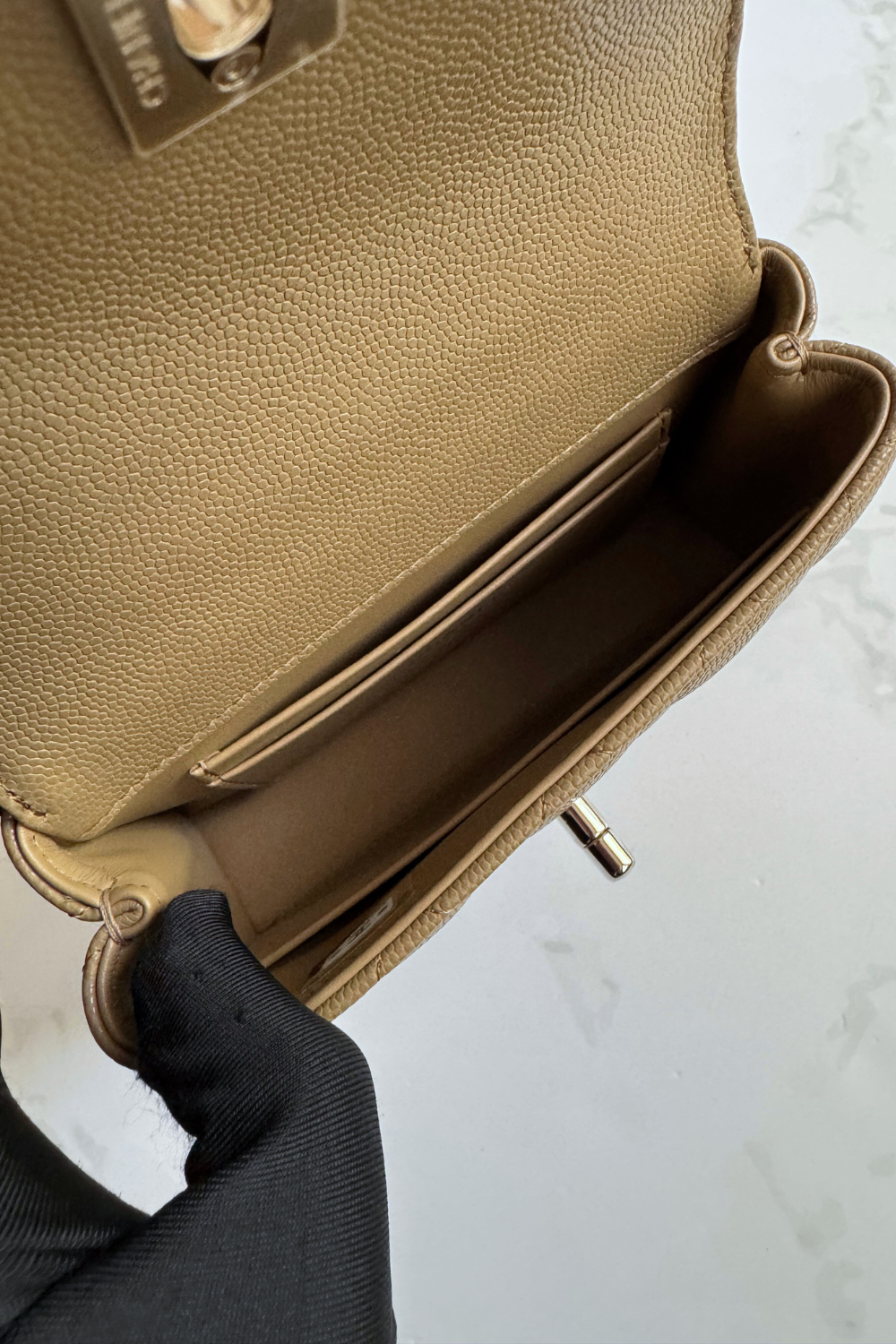 BNIB Chanel 25B Nano Coco Handle Bag – Dark Beige Caviar Leather Champagne Gold Hw