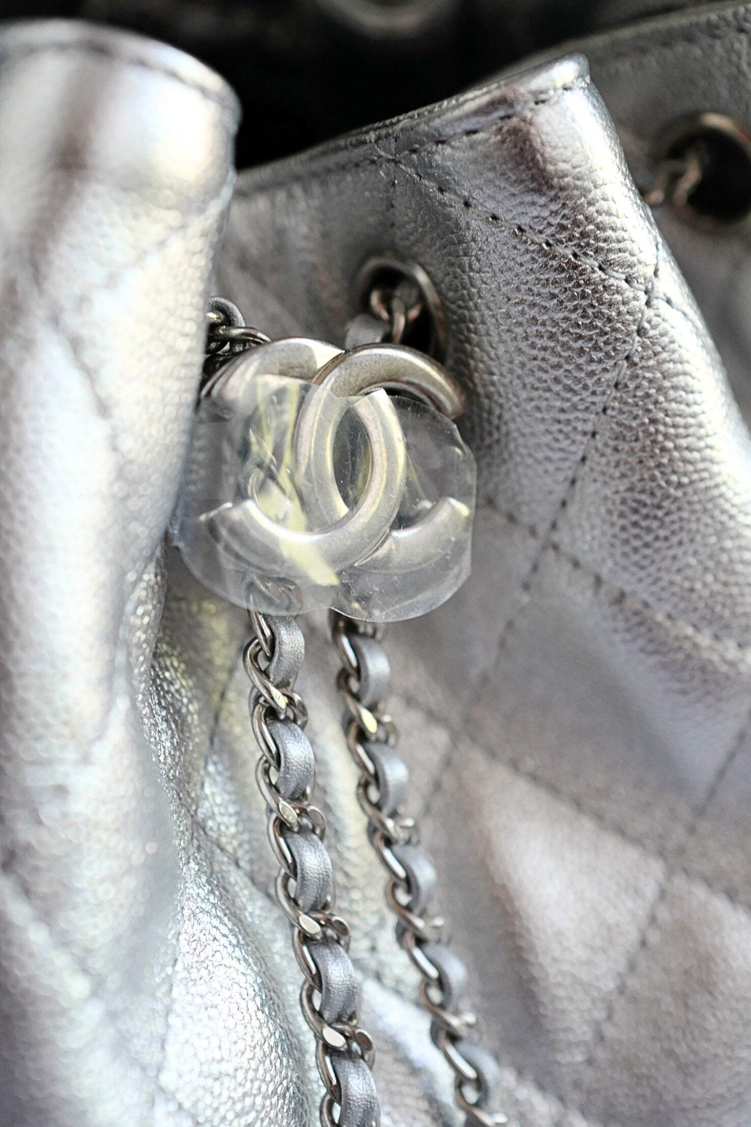 BNIB Chanel 26C Small Hobo Metallic Silver Grained Calfskin Shoulder Bag