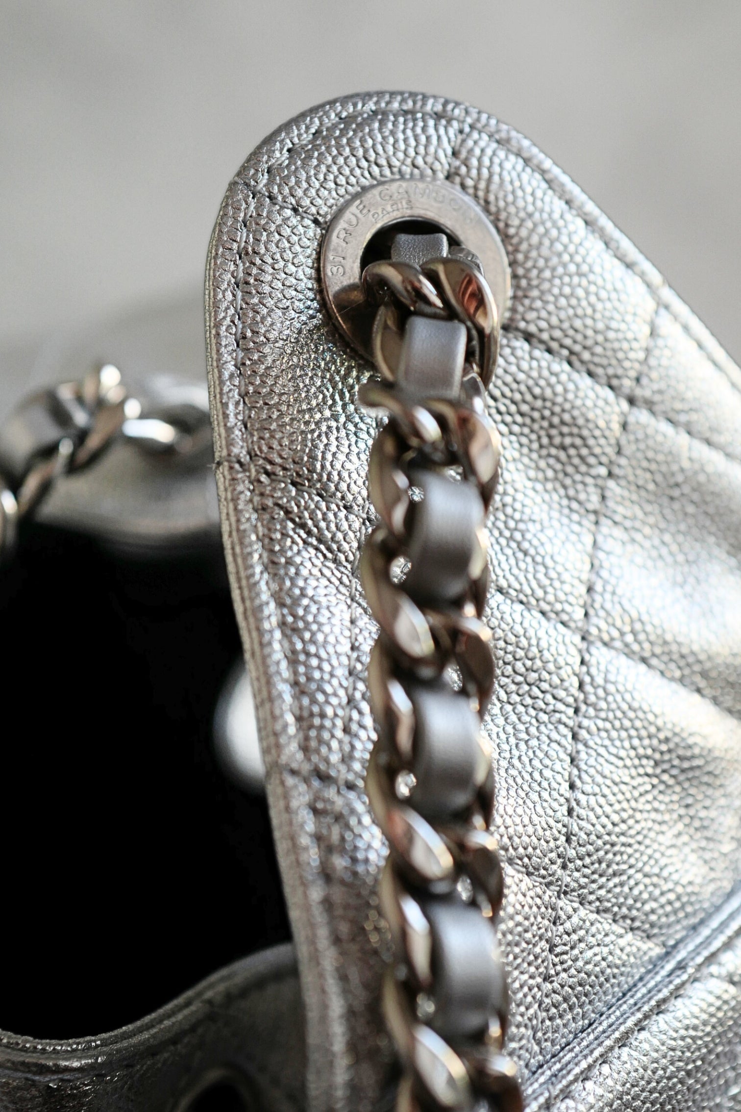 BNIB Chanel 26C Small Hobo Metallic Silver Grained Calfskin Shoulder Bag