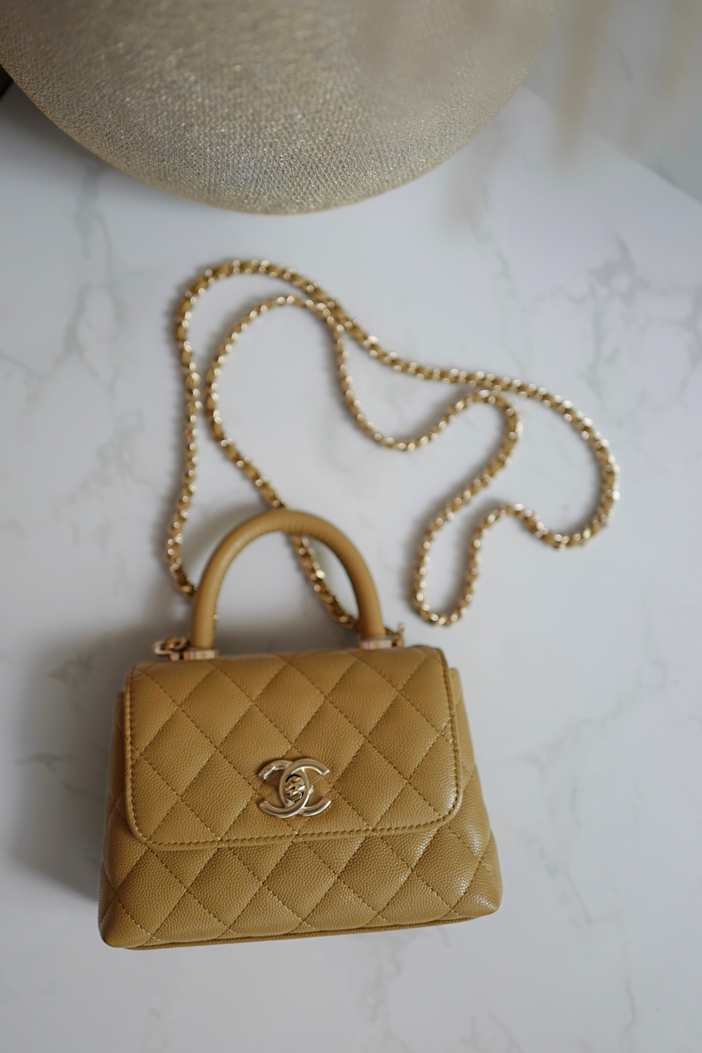 BNIB Chanel 25B Nano Coco Handle Bag – Dark Beige Caviar Leather Champagne Gold Hw