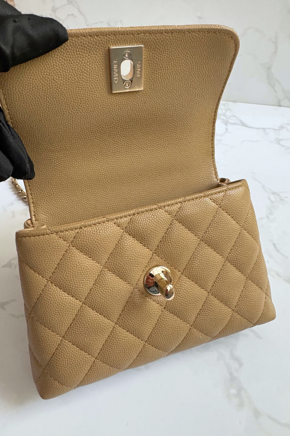 BNIB Chanel 25B Nano Coco Handle Bag – Dark Beige Caviar Leather Champagne Gold Hw