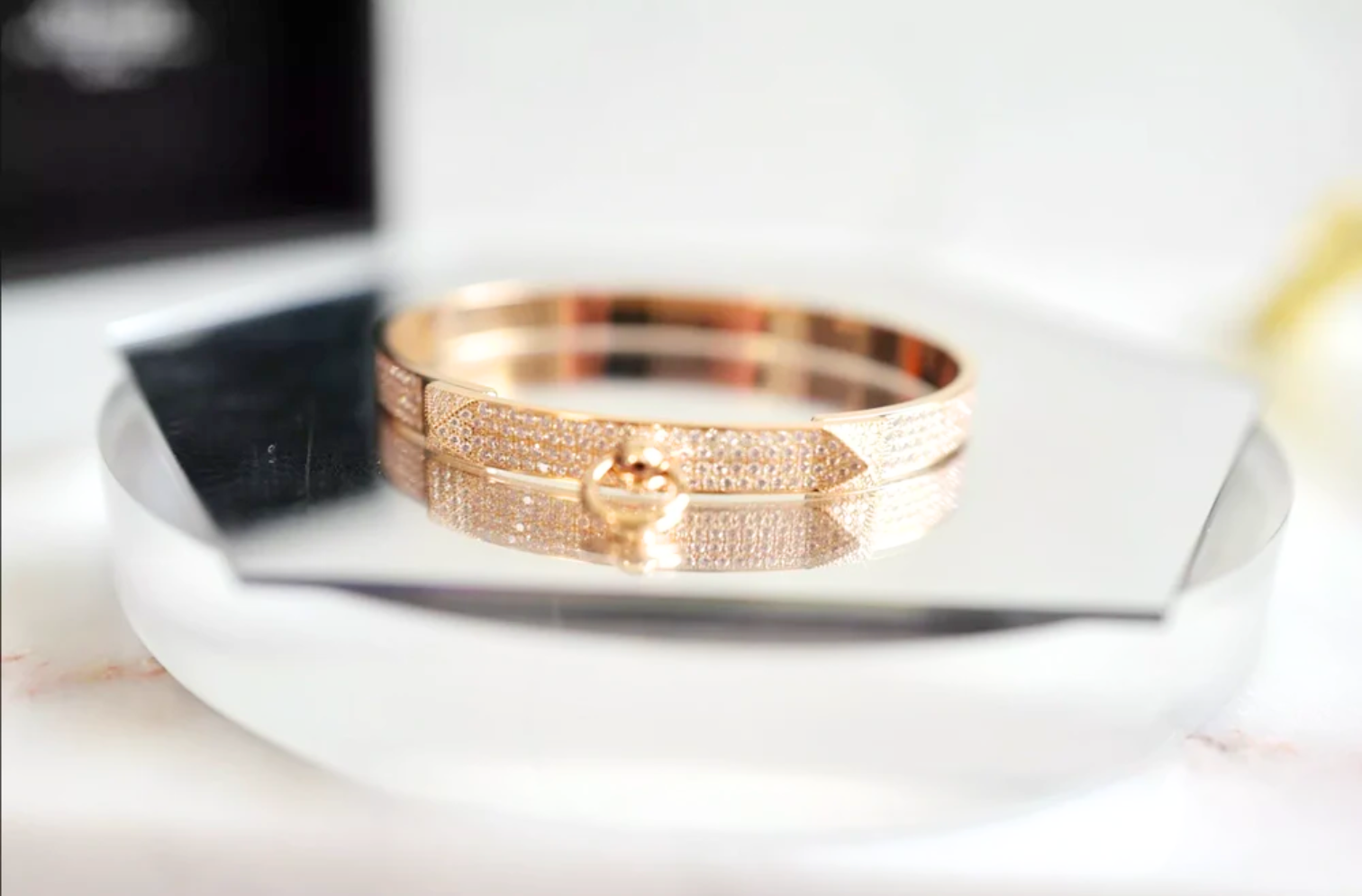 NEW Hermes Collier De Chien Bracelet Rose Gold Full Paved Diamond Small SH $60K