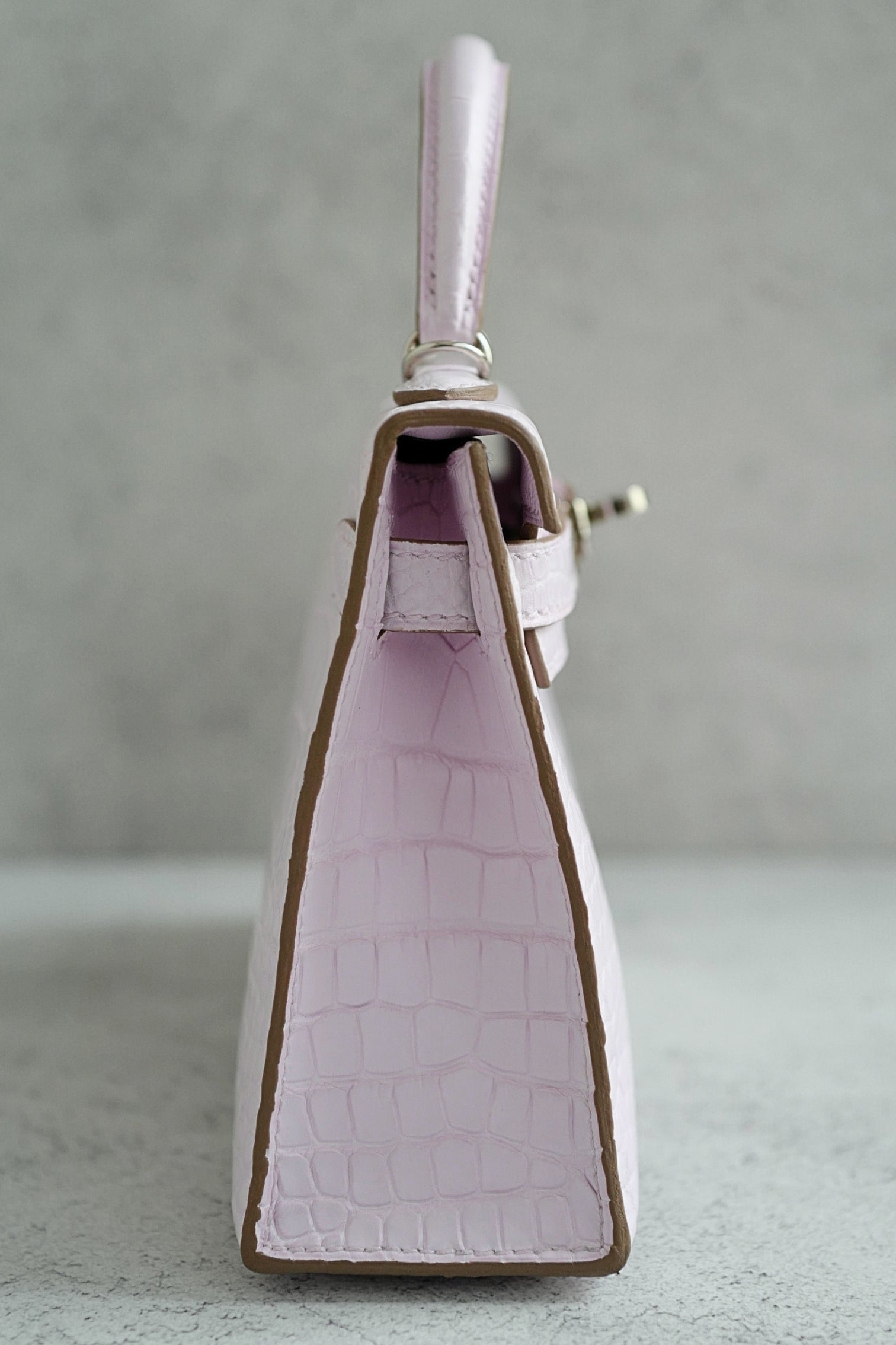 BNIB Hermès Mini Kelly 20 Mauve Pale Matte Alligator Palladium Hardware K Stamp 2025