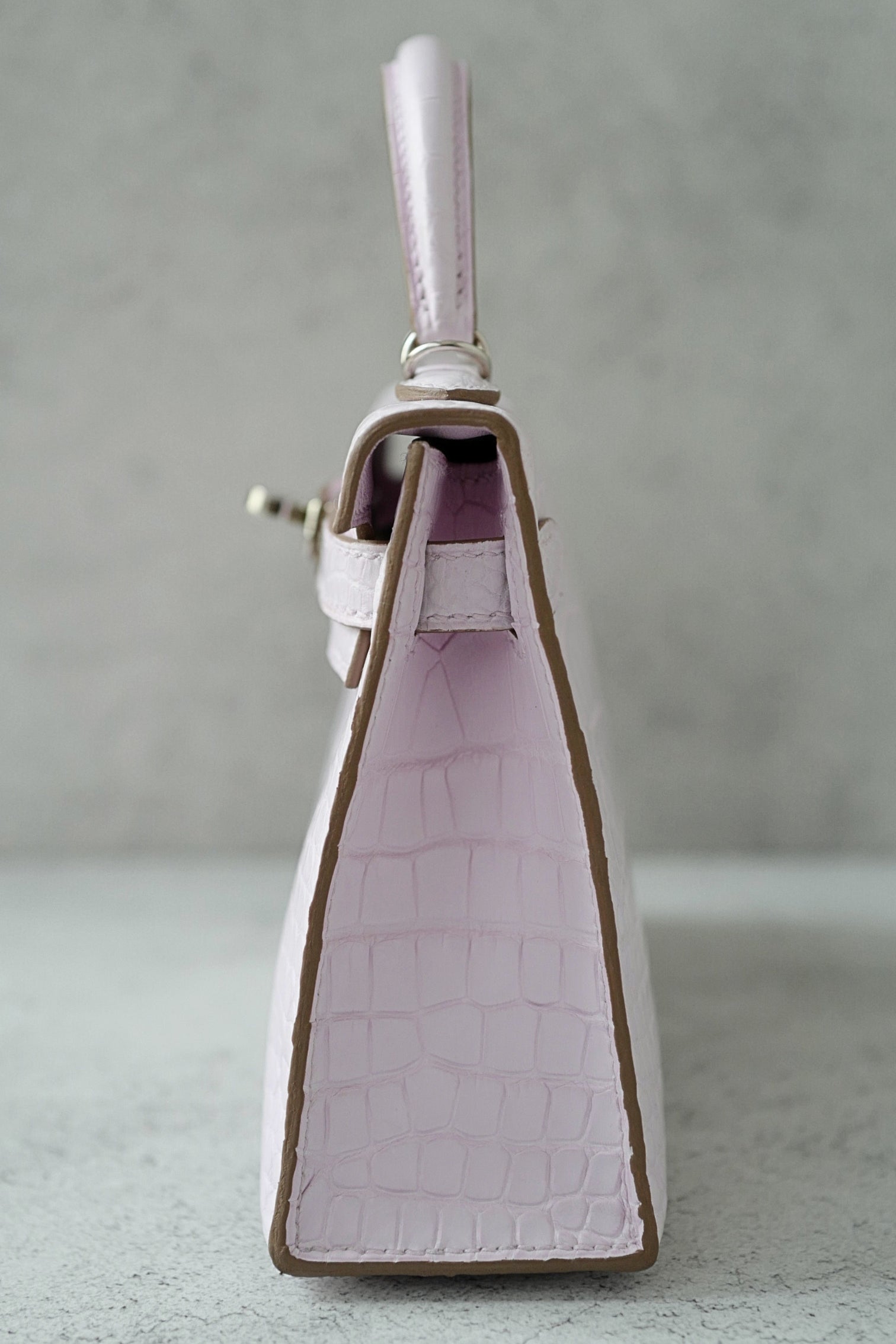 BNIB Hermès Mini Kelly 20 Mauve Pale Matte Alligator Palladium Hardware K Stamp 2025