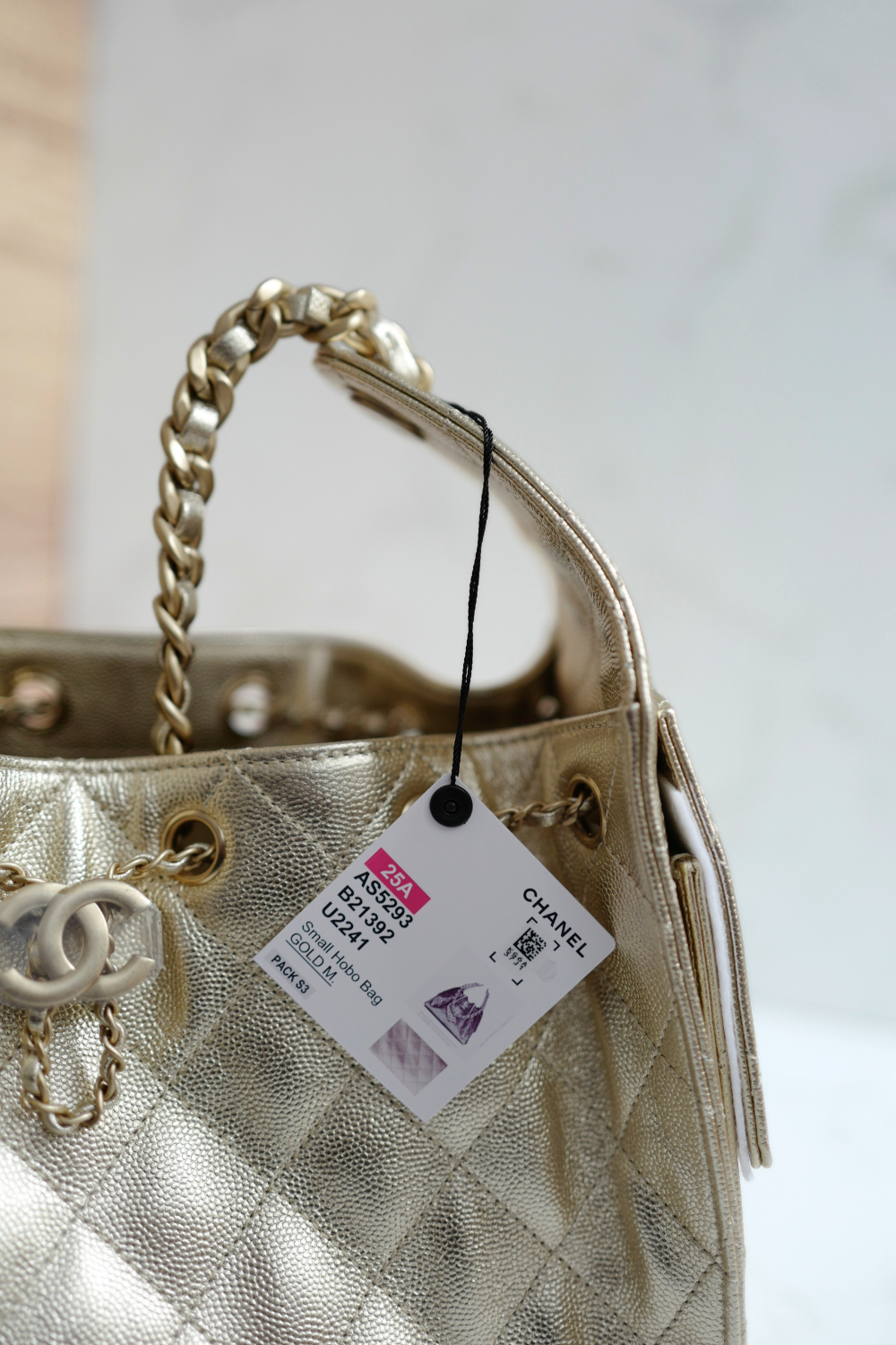 NEW CHANEL Spring-Summer 2025 25S Small Hobo Bag Metallic Grained Calfskin Gold
