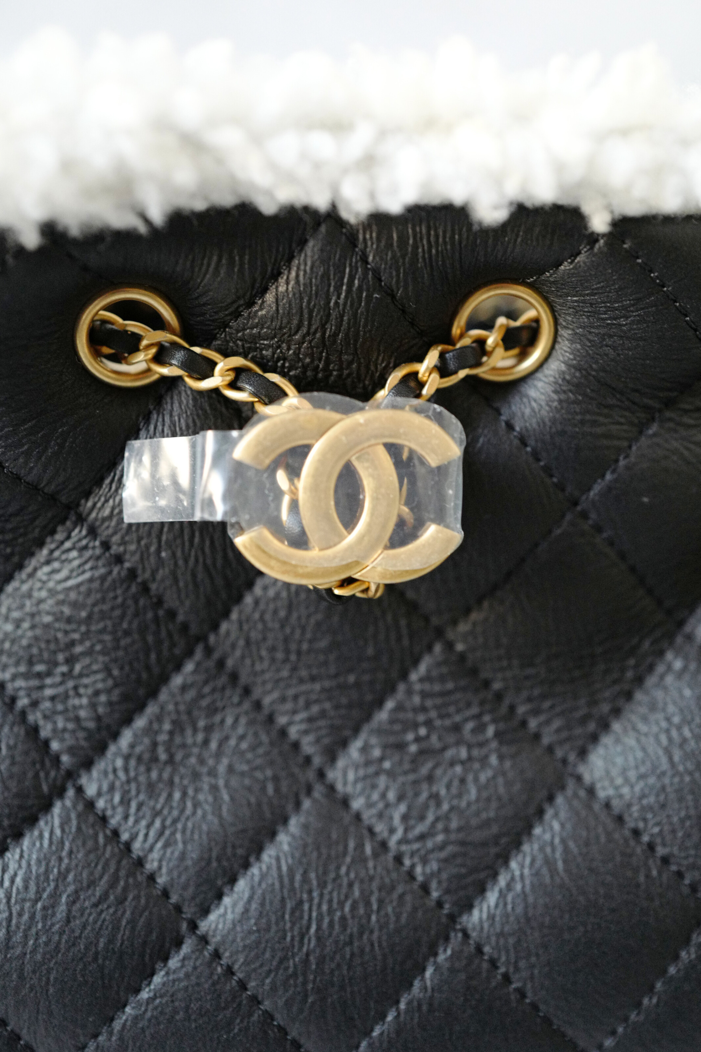 Chanel 25K Small Hobo Bag Black Calfskin with Shearling Trim Gold Hardware