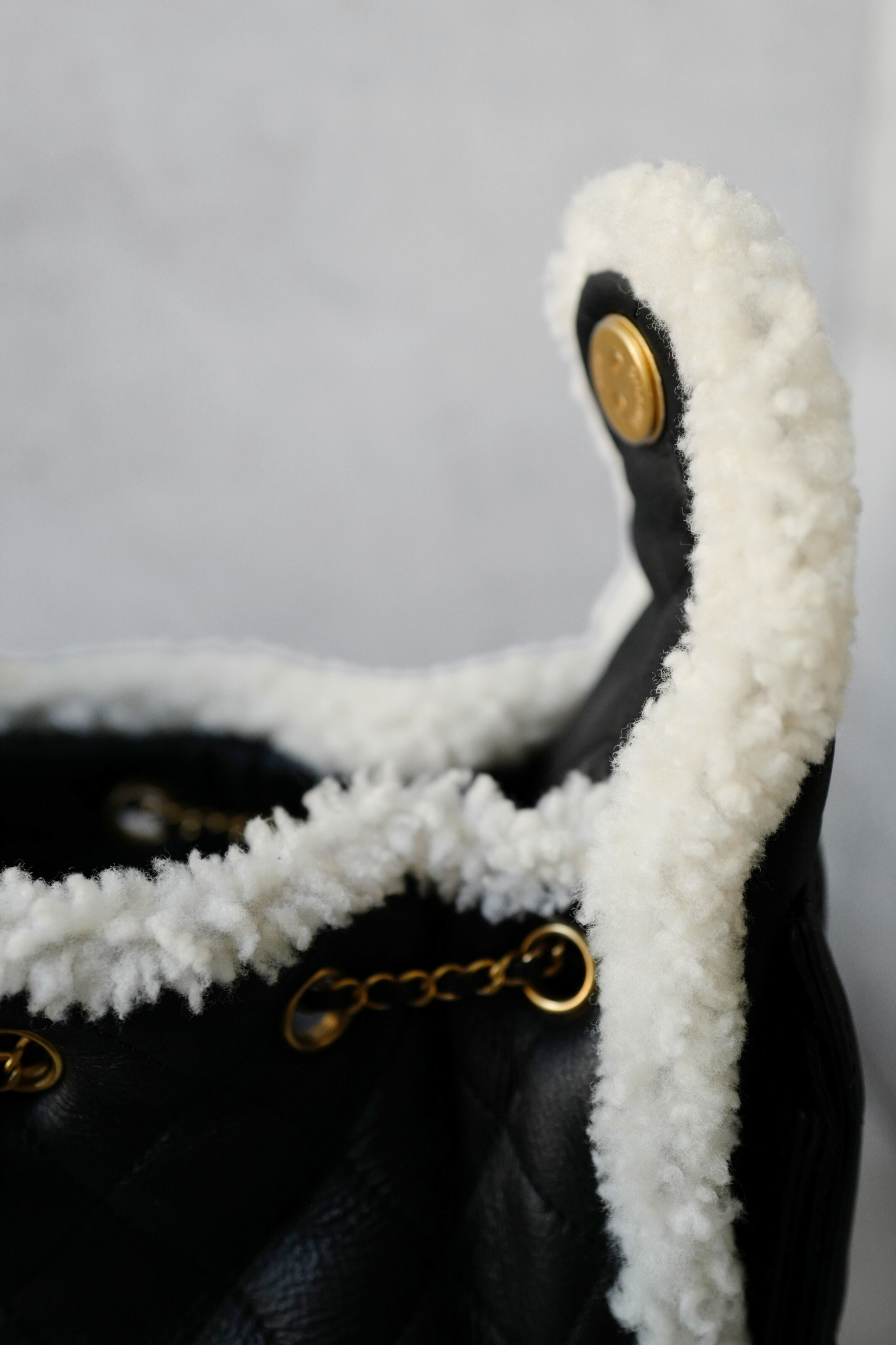 Chanel 25K Small Hobo Bag Black Calfskin with Shearling Trim Gold Hardware