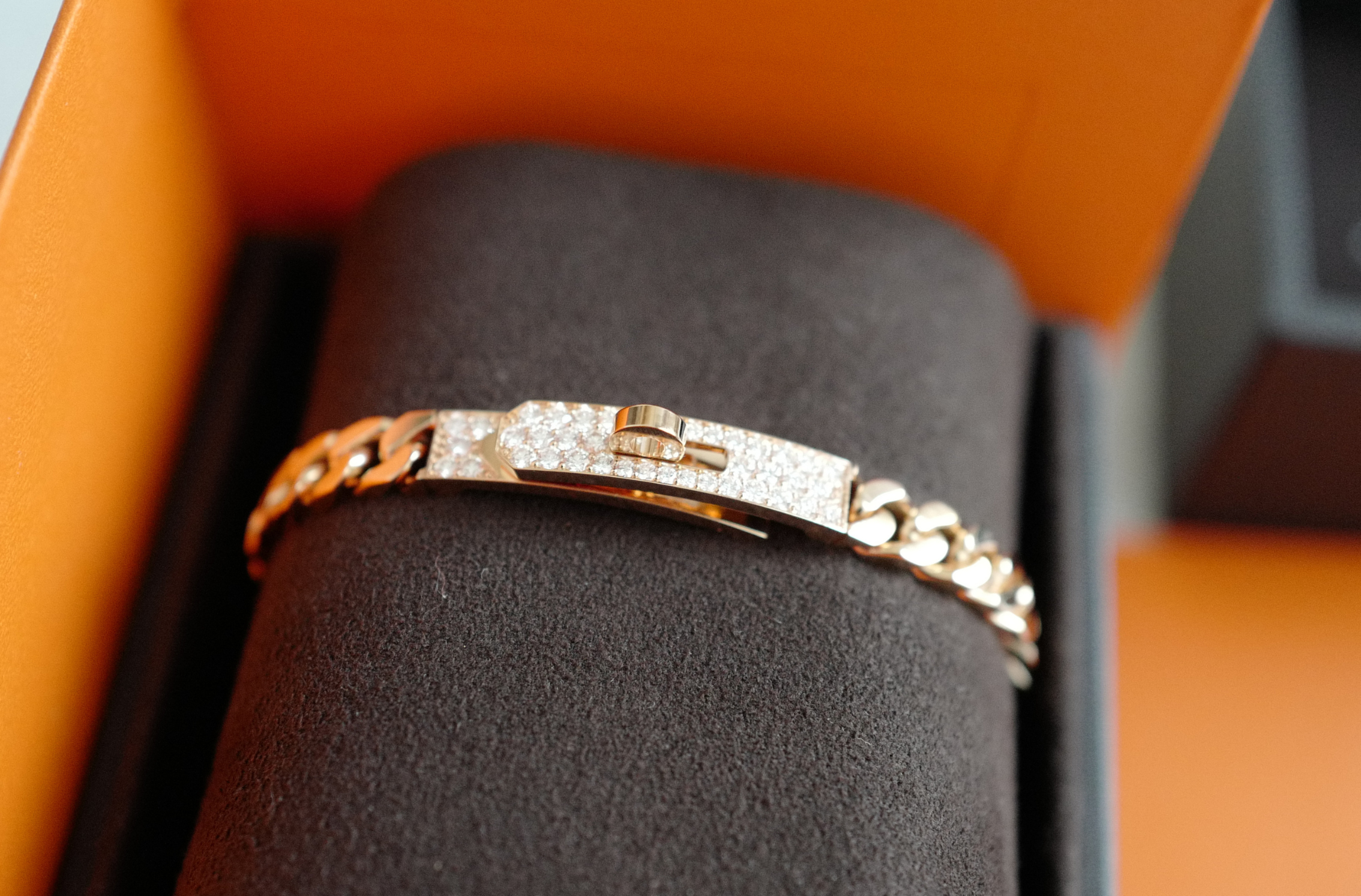 Hermes Kelly Gourmette Bracelet Rose Gold 750 Diamond 0.90ct ST