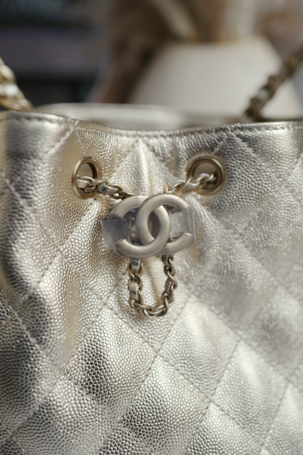 NEW CHANEL Spring-Summer 2025 25S Small Hobo Bag Metallic Grained Calfskin Gold