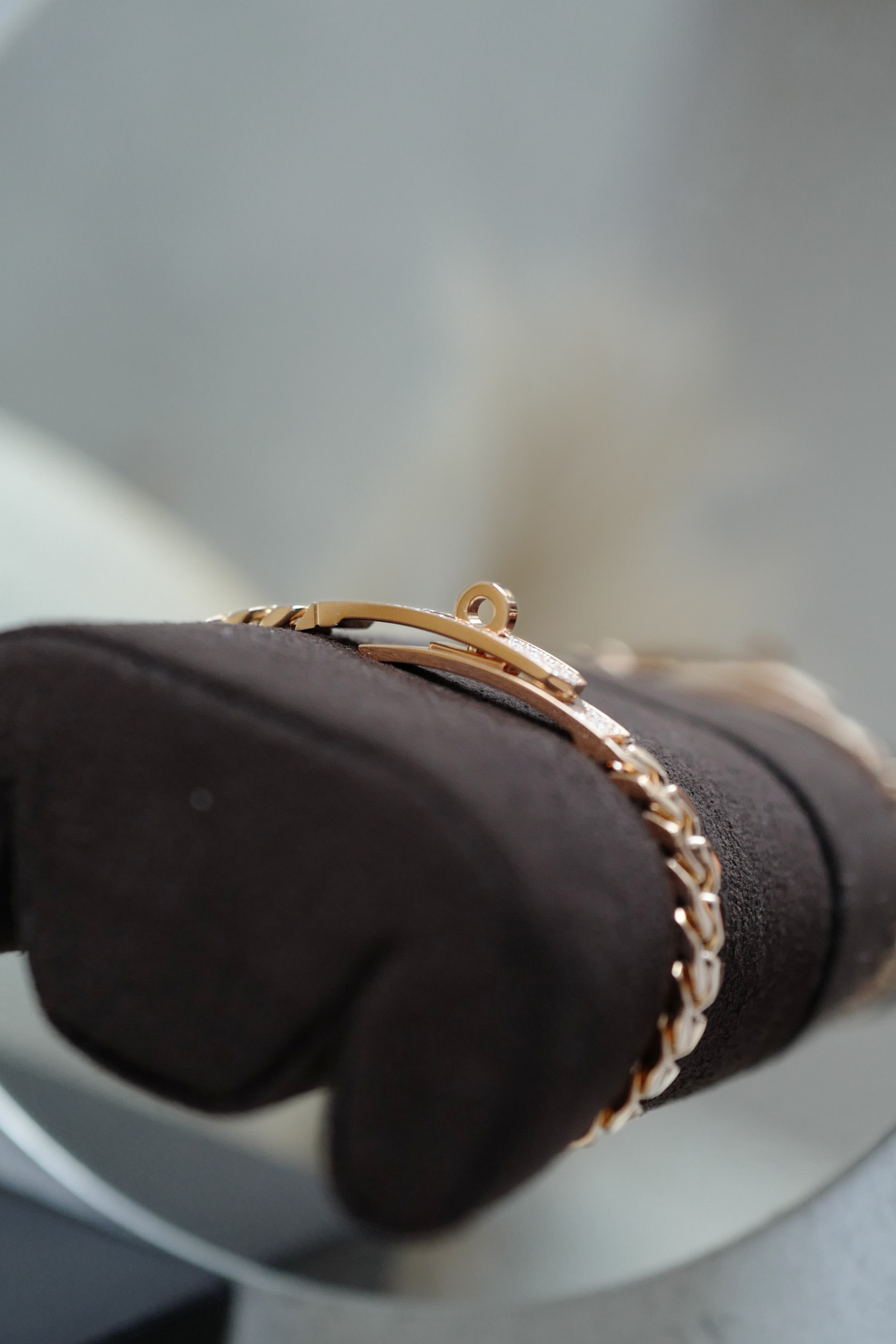 Hermes Kelly Gourmette Bracelet Rose Gold 750 Diamond 0.90ct ST