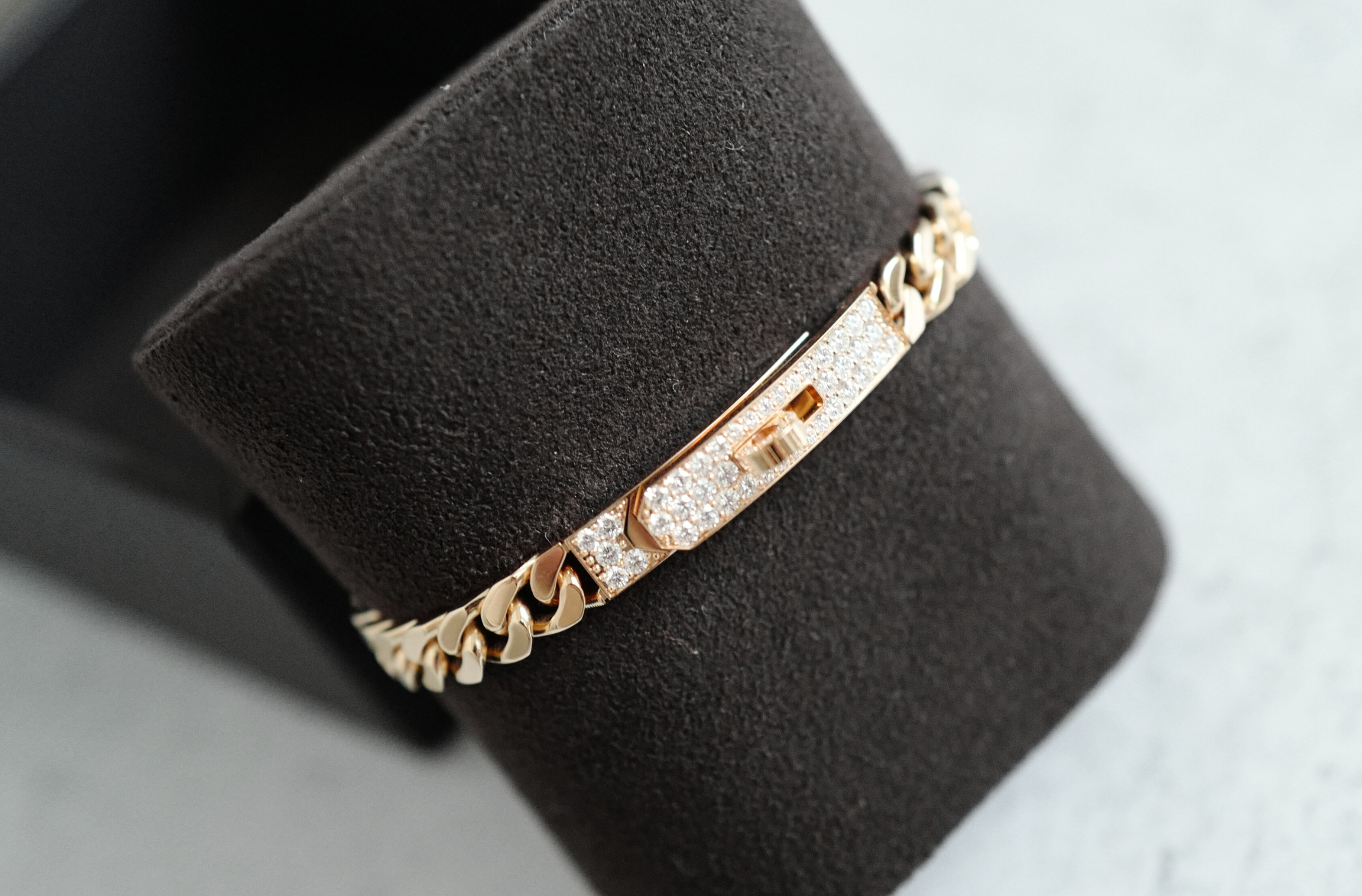 Hermes Kelly Gourmette Bracelet Rose Gold 750 Diamond 0.90ct ST