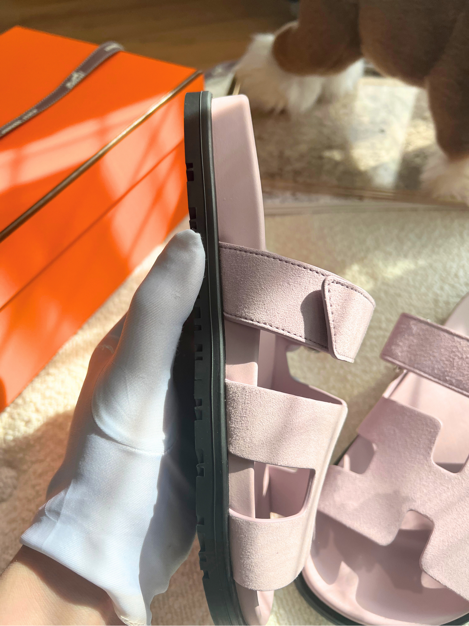BNIB Hermes Womens Chypre sandal Rose Porcelaine 37.5