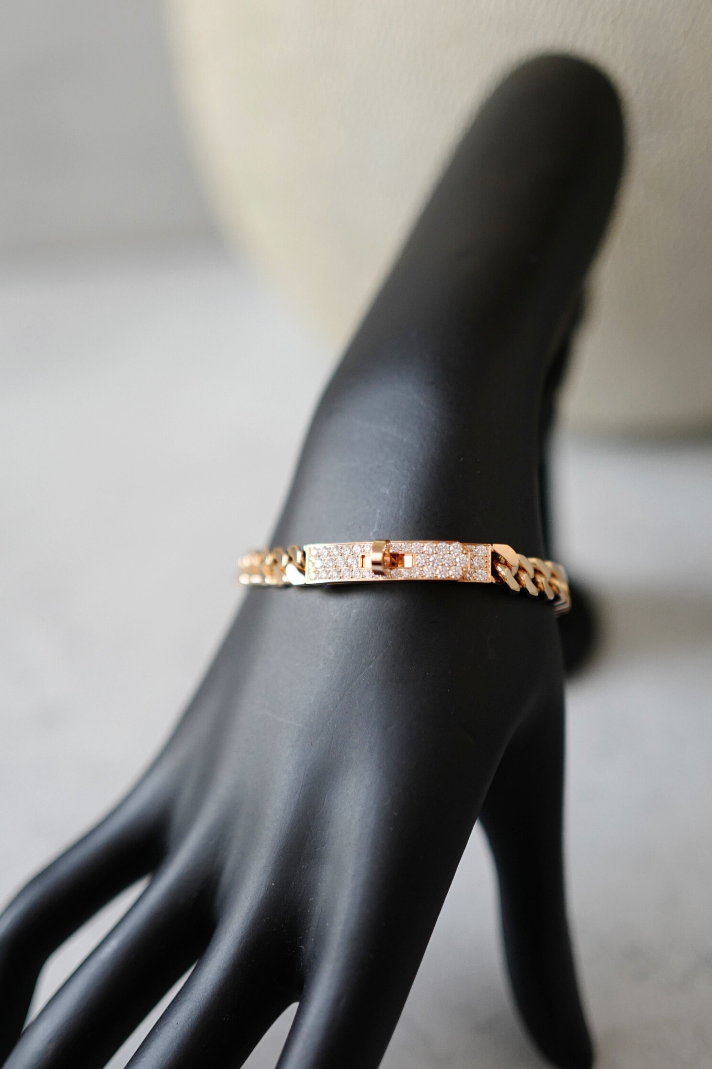 Hermes Kelly Gourmette Bracelet Rose Gold 750 Diamond 0.90ct ST