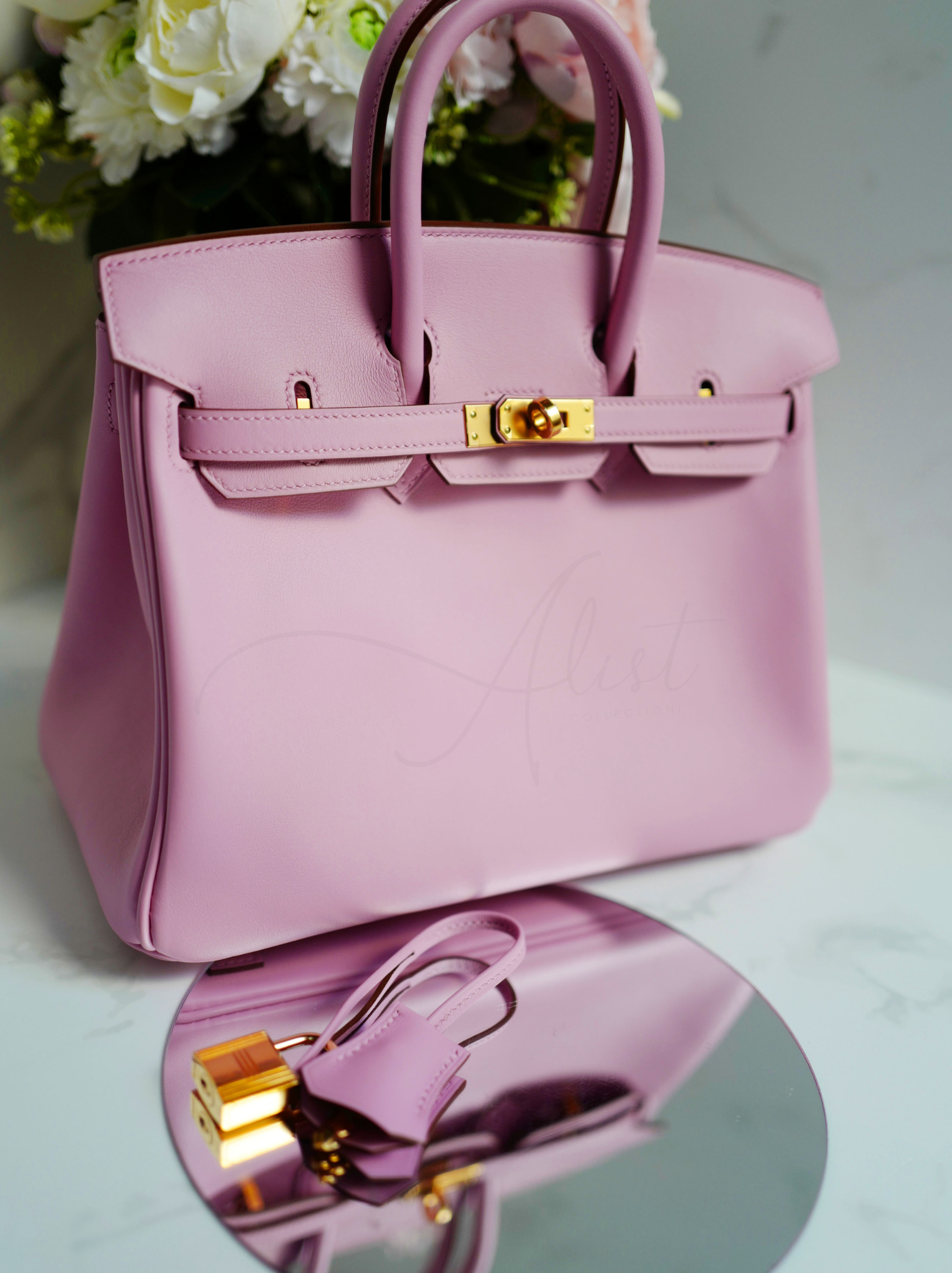 BNIB Hermes Birkin 25 Mauve Sylvestre Swift with Rose Gold HW Complete Receipt