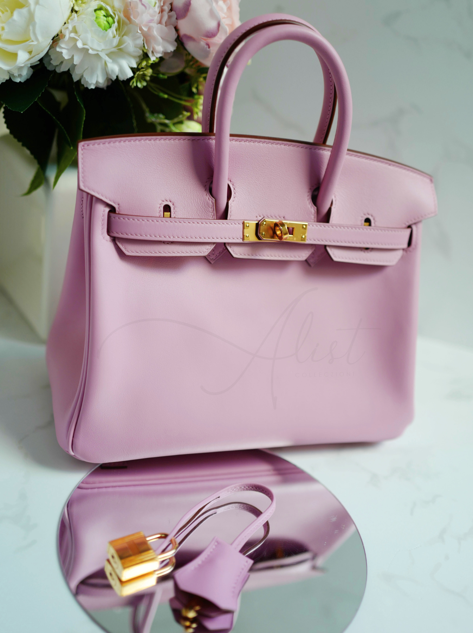 BNIB Hermes Birkin 25 Mauve Sylvestre Swift with Rose Gold HW Complete Receipt