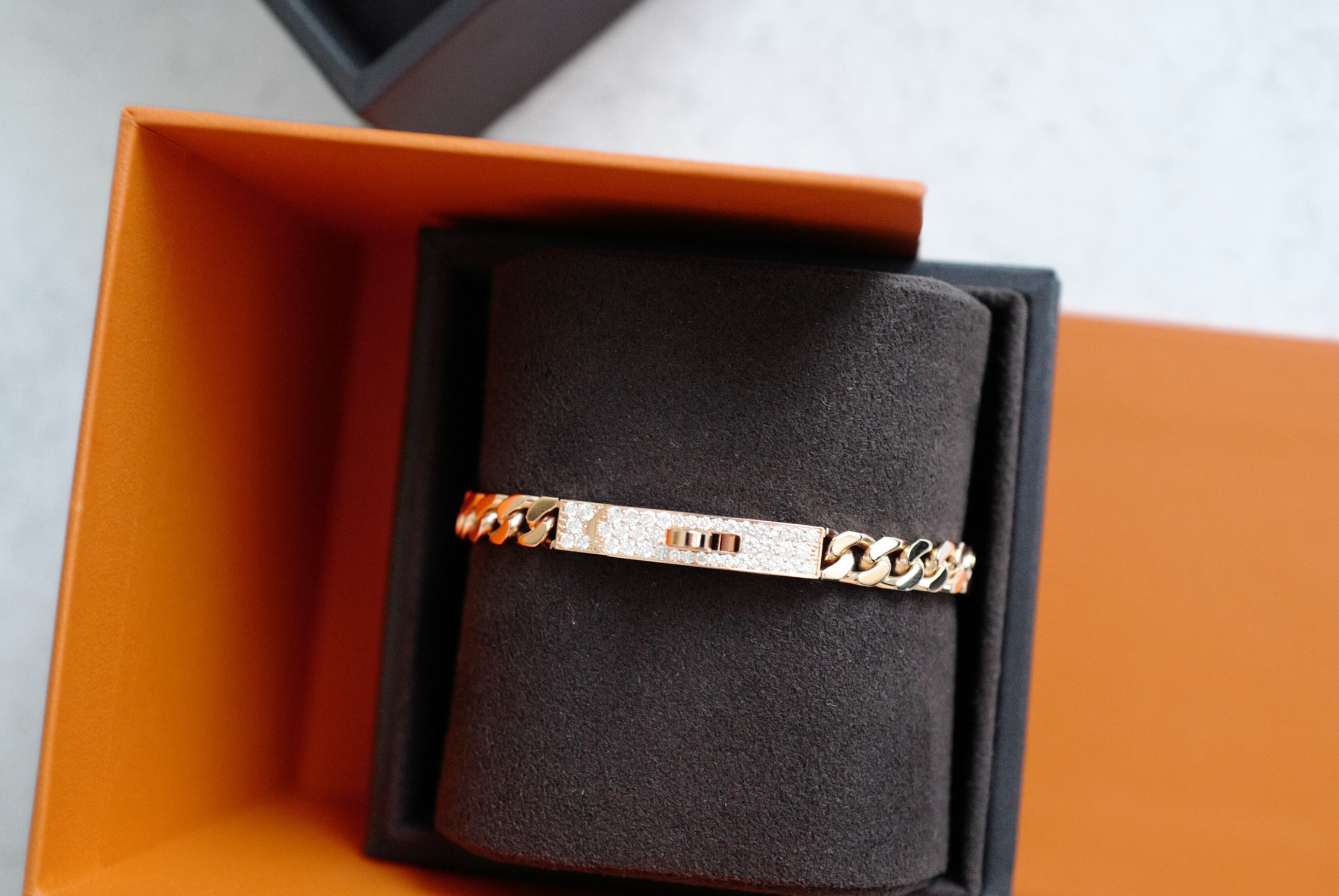 Hermes Kelly Gourmette Bracelet Rose Gold 750 Diamond 0.90ct ST