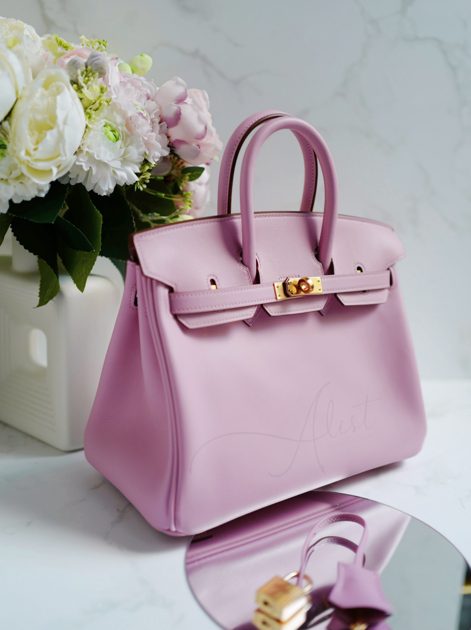 BNIB Hermes Birkin 25 Mauve Sylvestre Swift with Rose Gold HW Complete Receipt