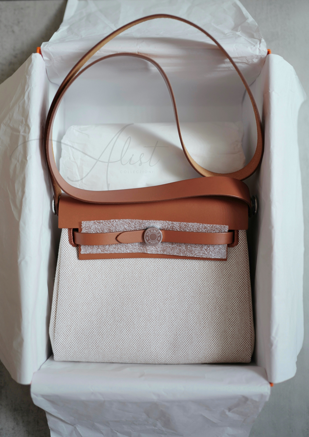 BNIB Hermes Mini Herbag Fauve/Ecru with Palladium Hardware
