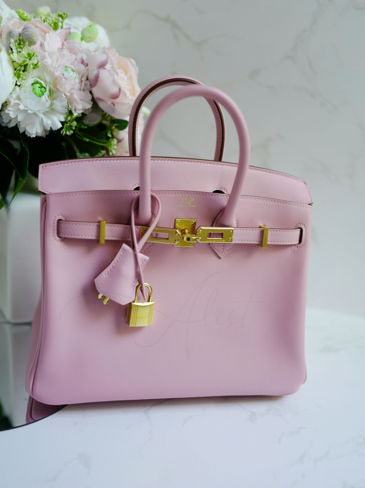 BNIB Hermes Birkin 25 Mauve Sylvestre Swift with Rose Gold HW Complete Receipt