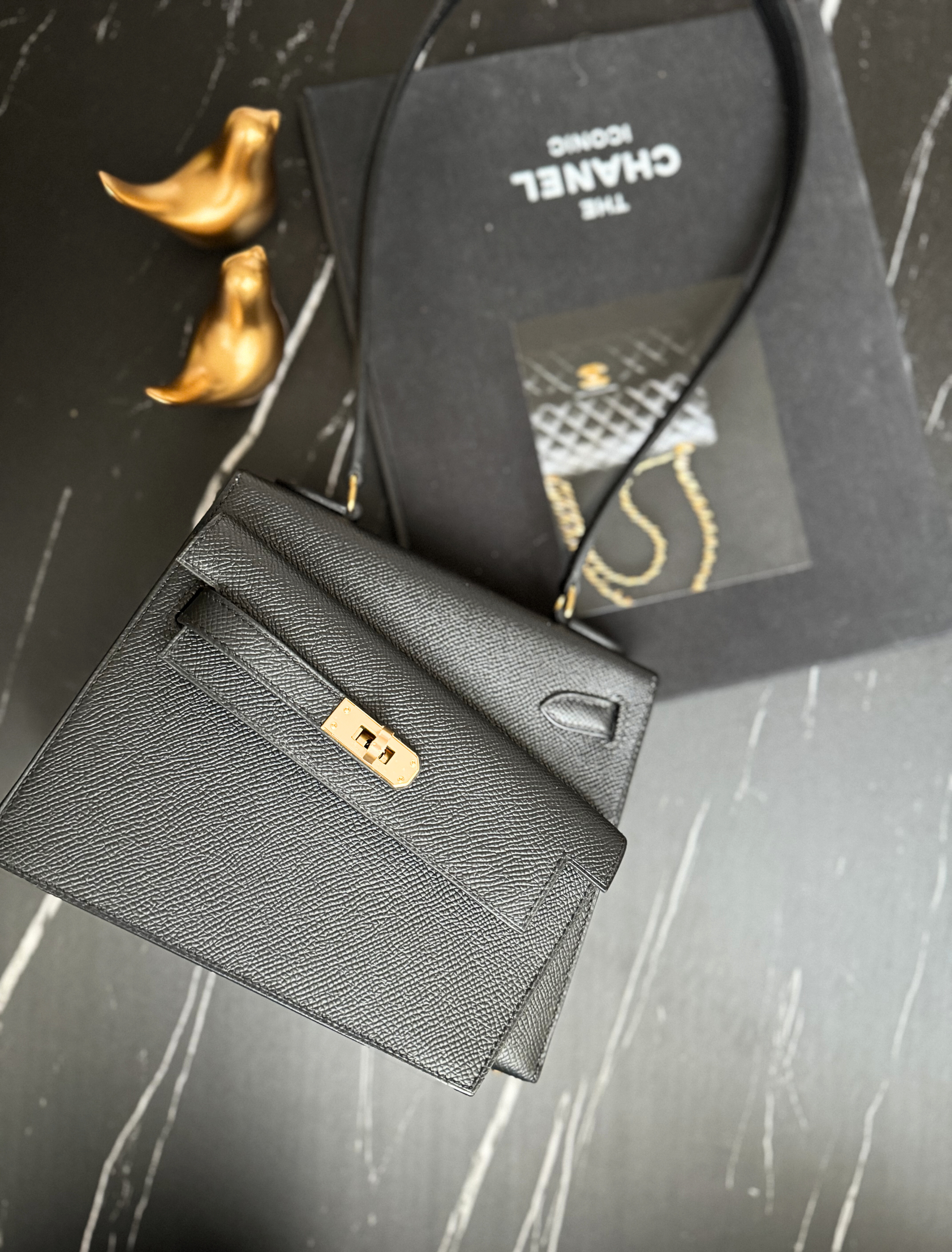 BNIB Hermès Kelly Désordre Black Epsom Leather with Gold Hardware