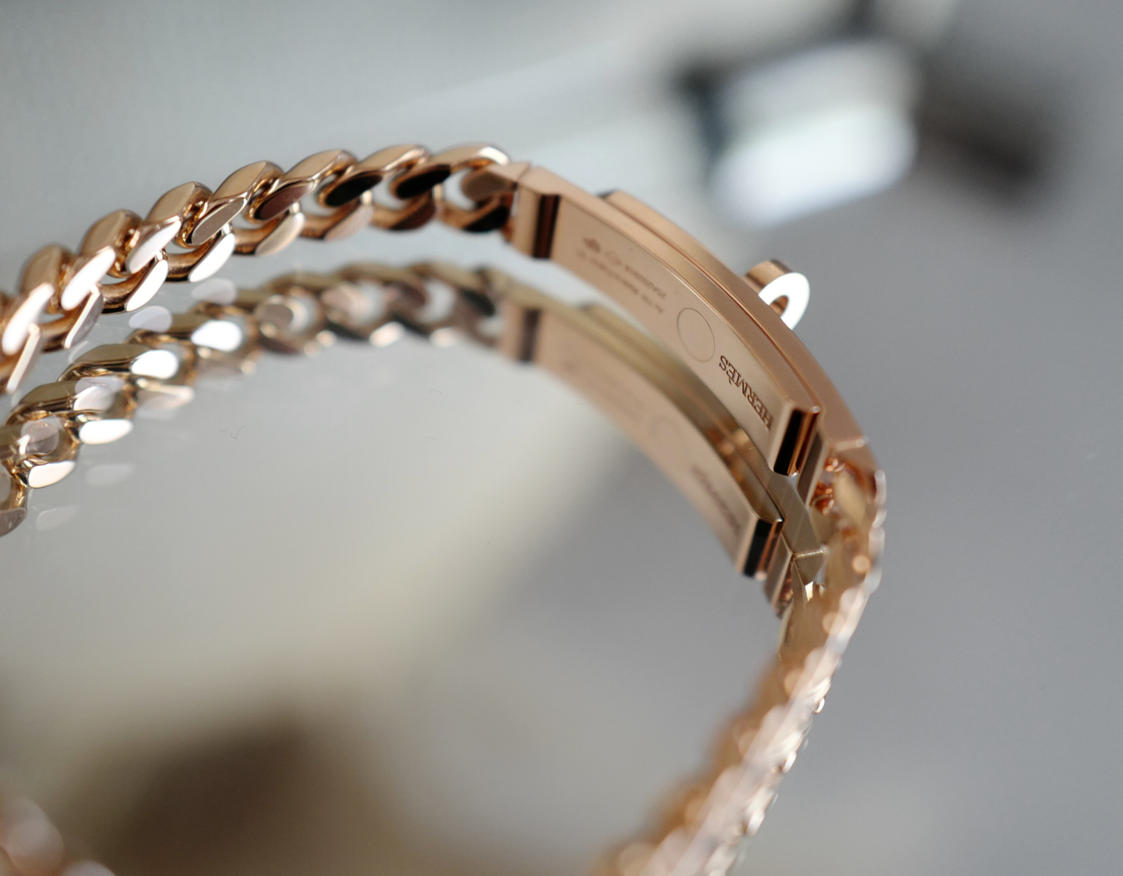 Hermes Kelly Gourmette Bracelet Rose Gold 750 Diamond 0.90ct ST