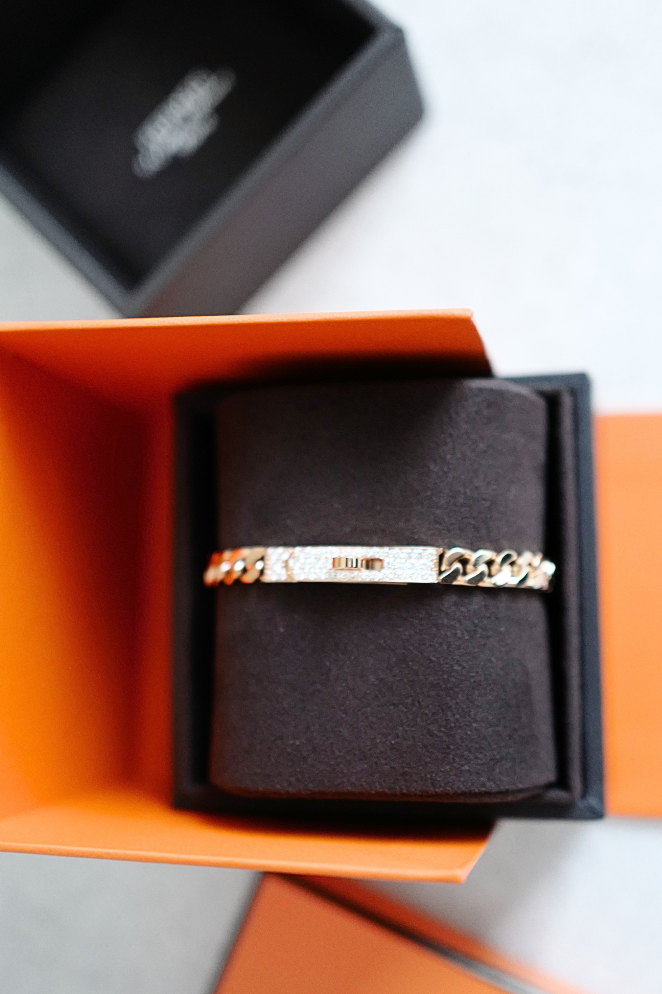 Hermes Kelly Gourmette Bracelet Rose Gold 750 Diamond 0.90ct ST