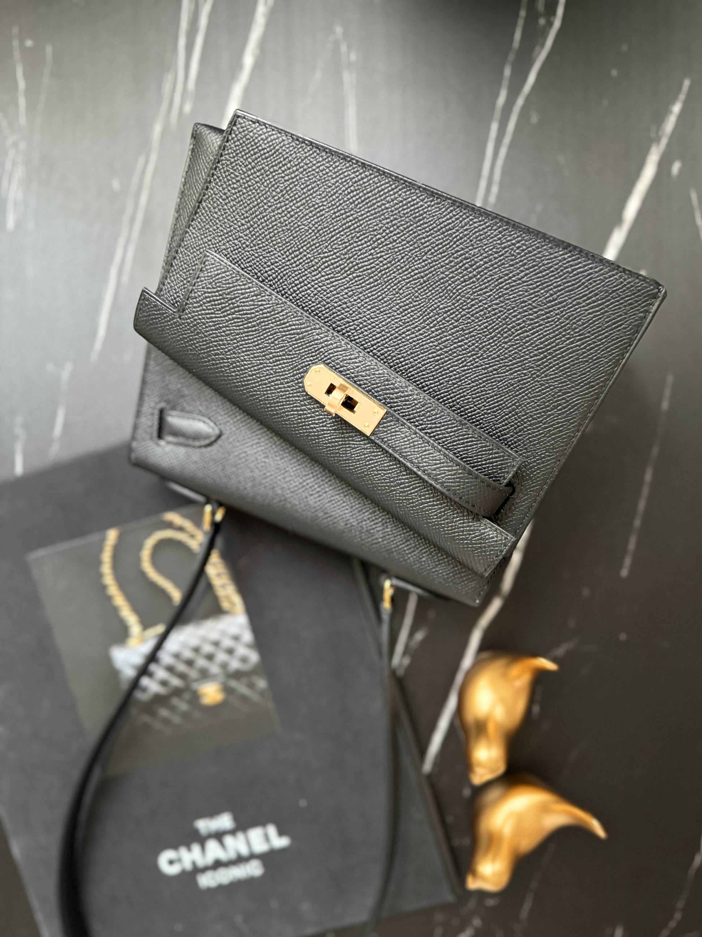 BNIB Hermès Kelly Désordre Black Epsom Leather with Gold Hardware