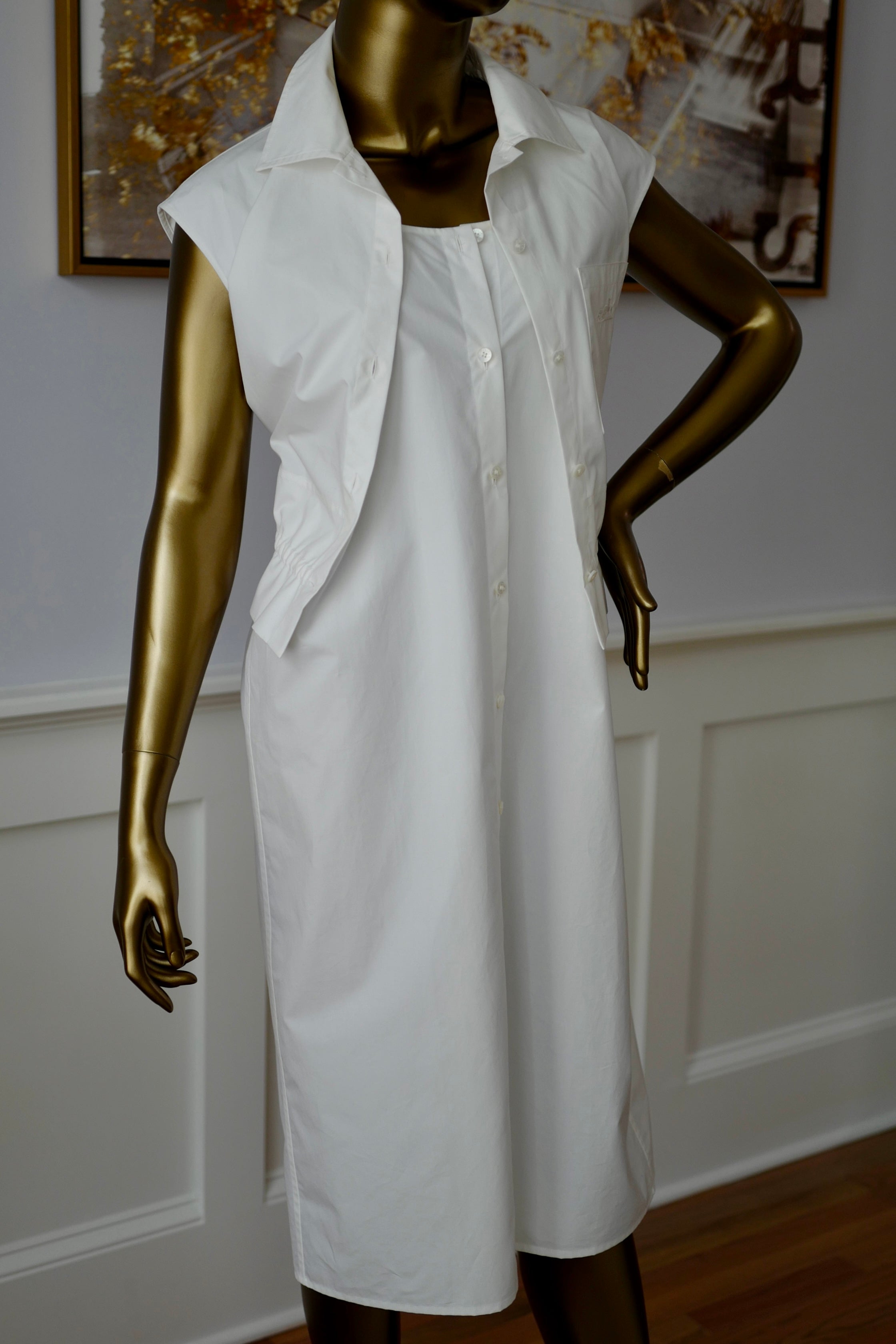 Hermes Robe Inspi Chemise 90 Blanc White Cotton Dress Size 40 NEW