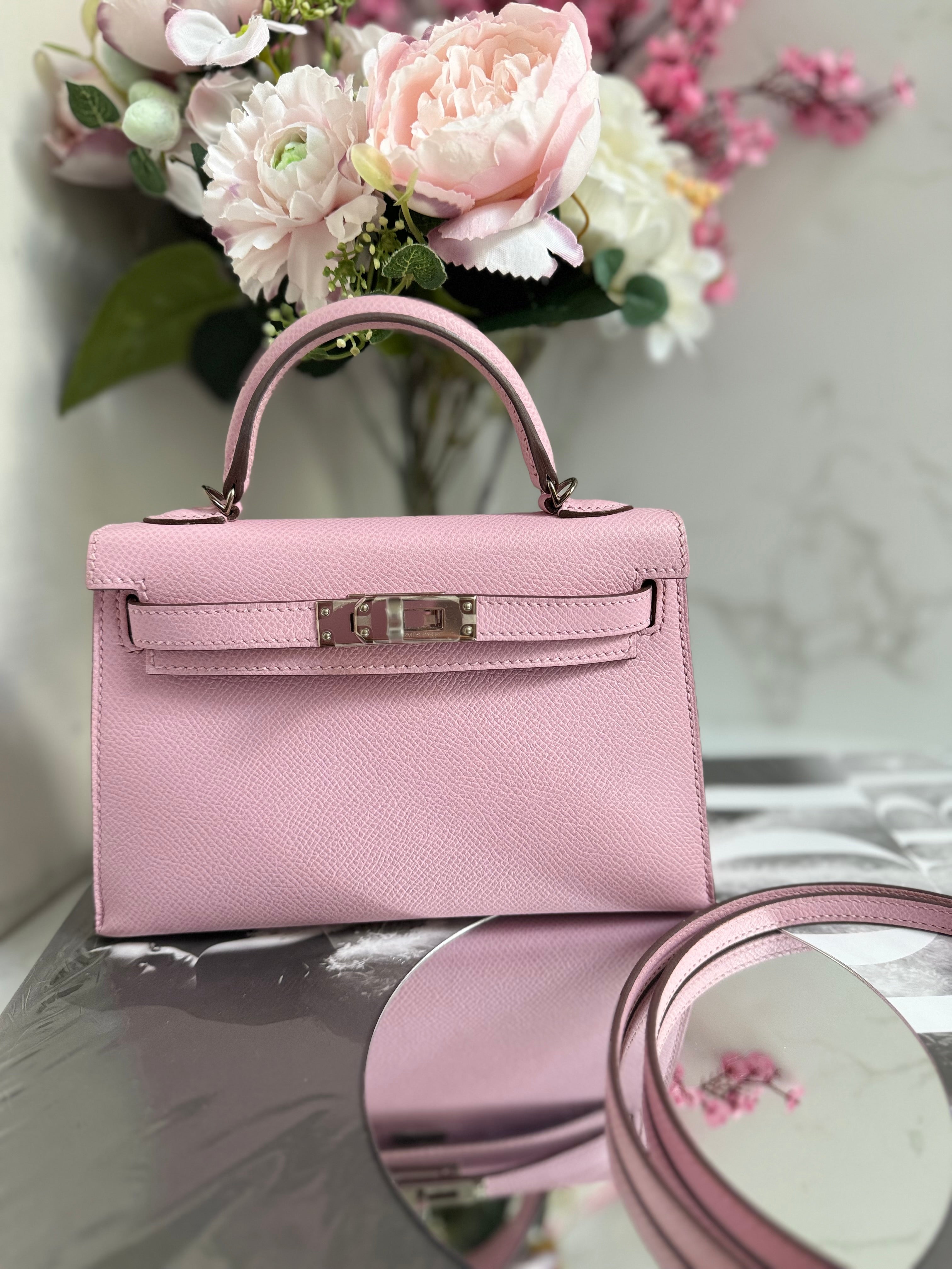 Hermes Mini Kelly Mauve Sylvestre epsom Palladium Hardware