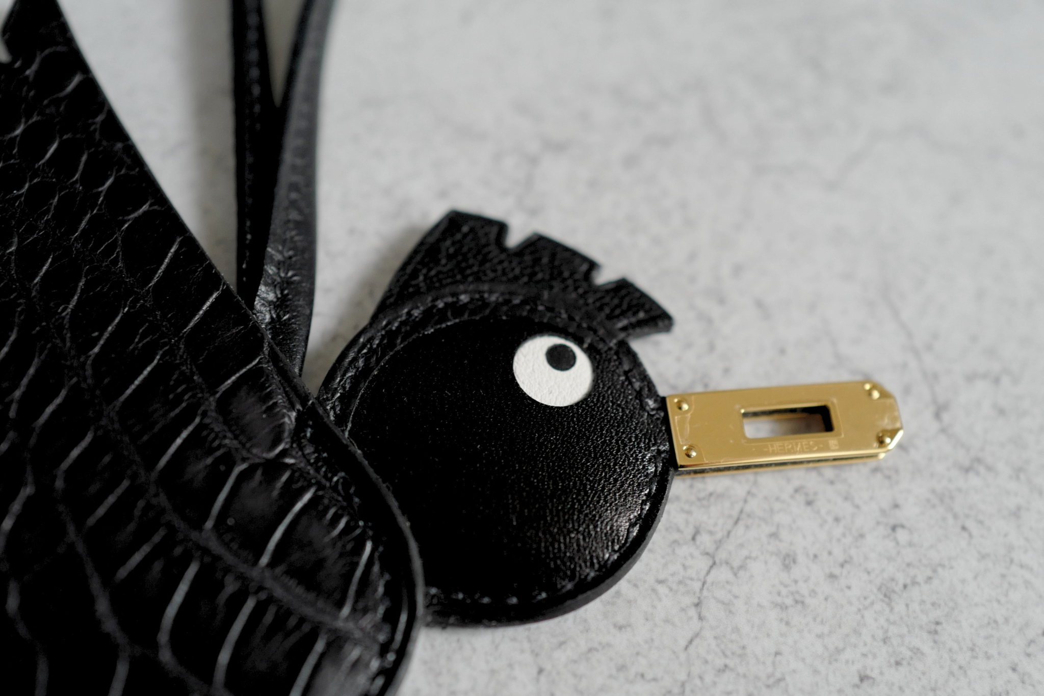 Hermès Birdy Charm Black Matte Alligator Epsom Calfskin Gold Hardware