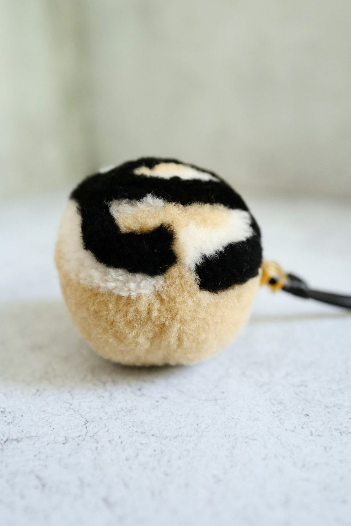 NEW Chanel 26N Coco Neige Mini Ball Bag Charm CC Logo Lambskin Shearling Black Beige