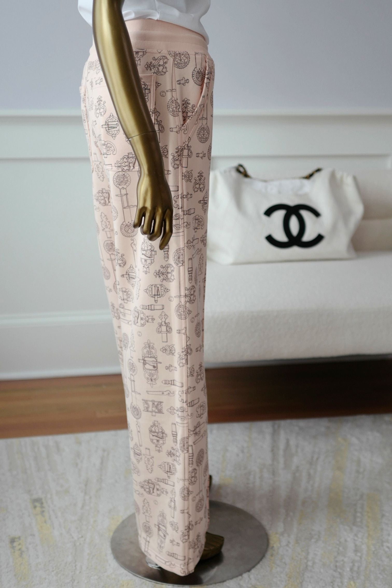 Hermes Wide Pants ‘Ferronnerie Remix’ Rose Opaline Cotton Size 34