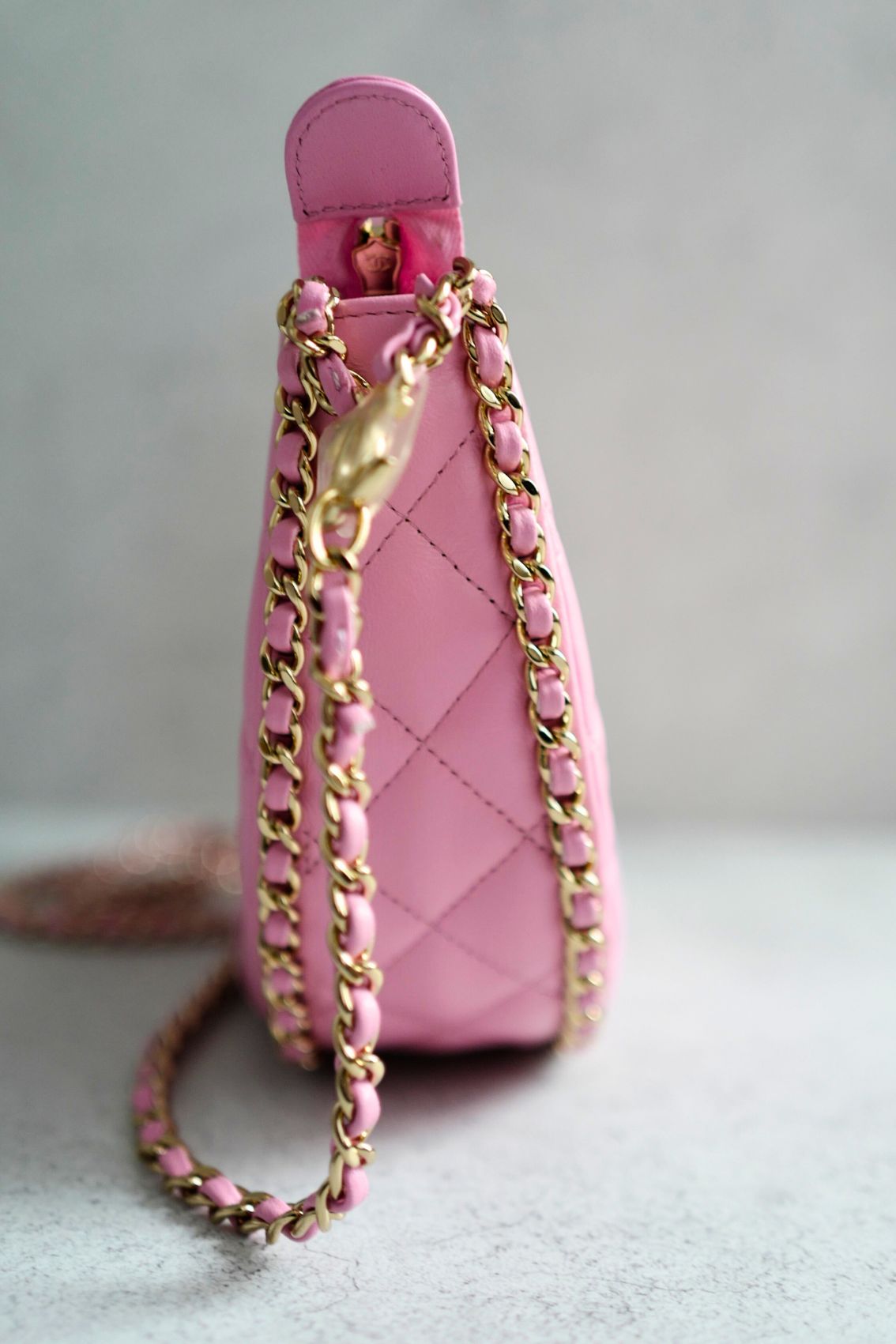 Chanel 23P Small Half Moon Hobo Bag In Lilac Pink With Gold Hardware